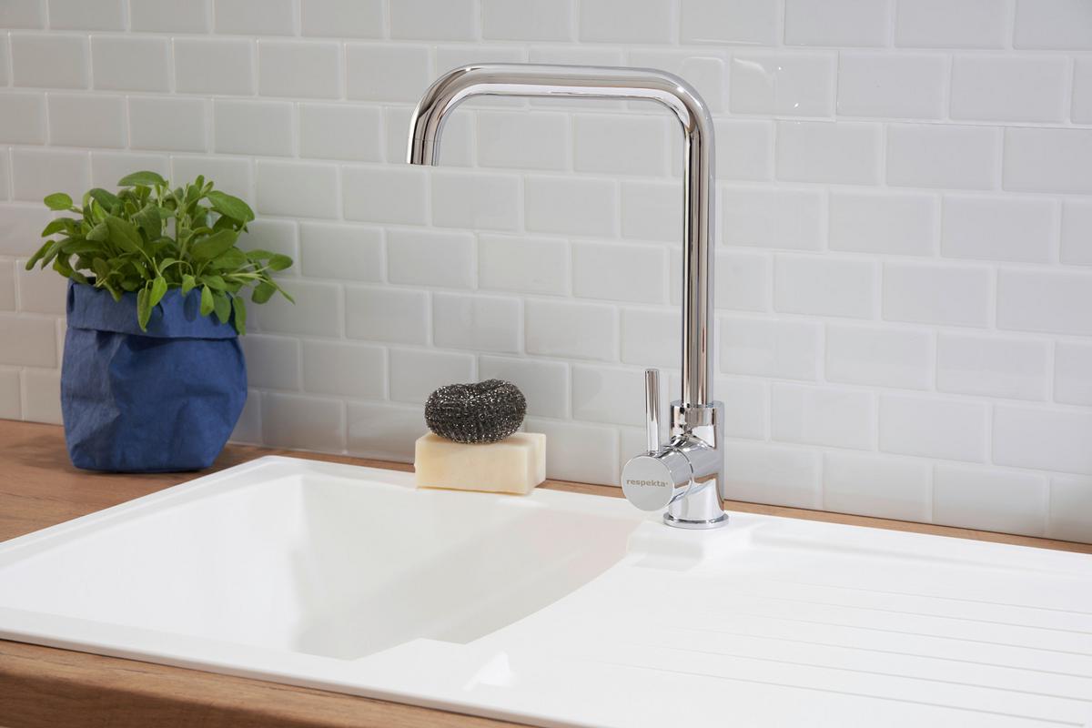 Spüle Respekta Boston Stein Bxt: 86x50 Cm - Weiß, Trend, Glas/Kunststoff (86/20/50cm) - Respekta