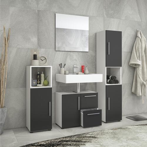 Waschbeckenunterschrank Flandu B: 61 cm Schwarz/Weiß Dekor - Schwarz/Weiß, KONVENTIONELL, Holzwerkstoff (61/51/32cm) - MID.YOU