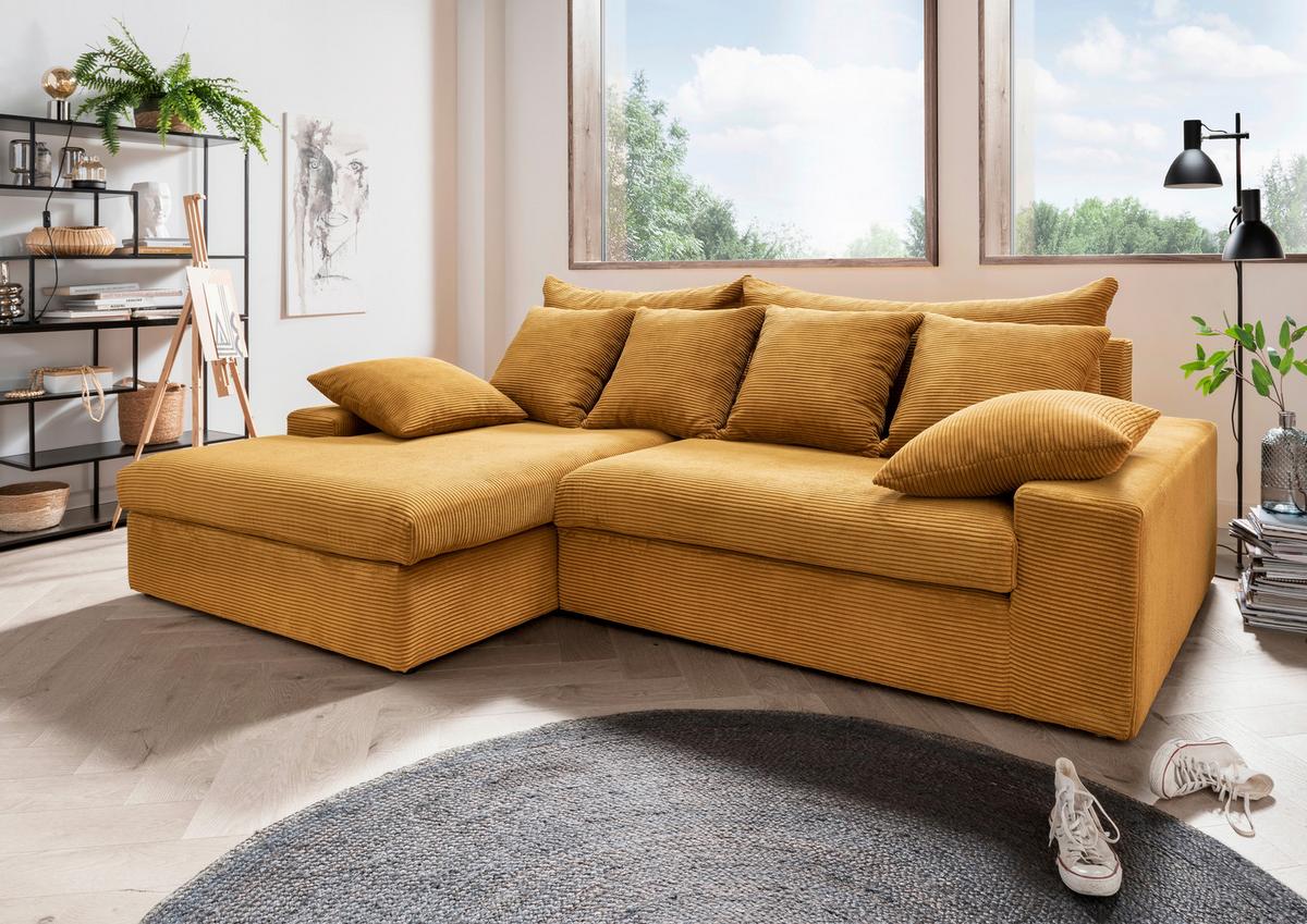 Ecksofa Avellino Goldfarben S: 200/278 cm - Goldfarben/Schwarz, MODERN, Textil (200/278cm) - Livetastic