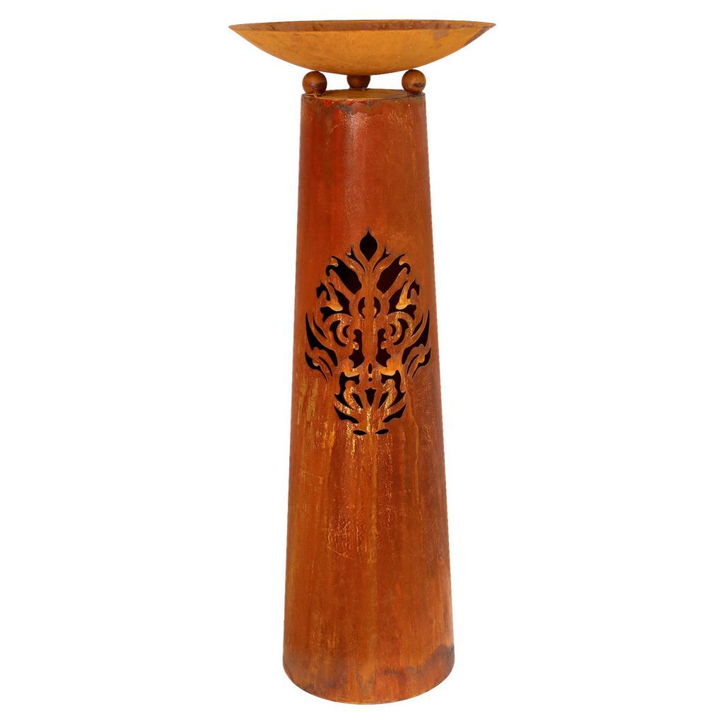 Dekosäule Mit Schale Metall Rostbraun H: 107 Cm