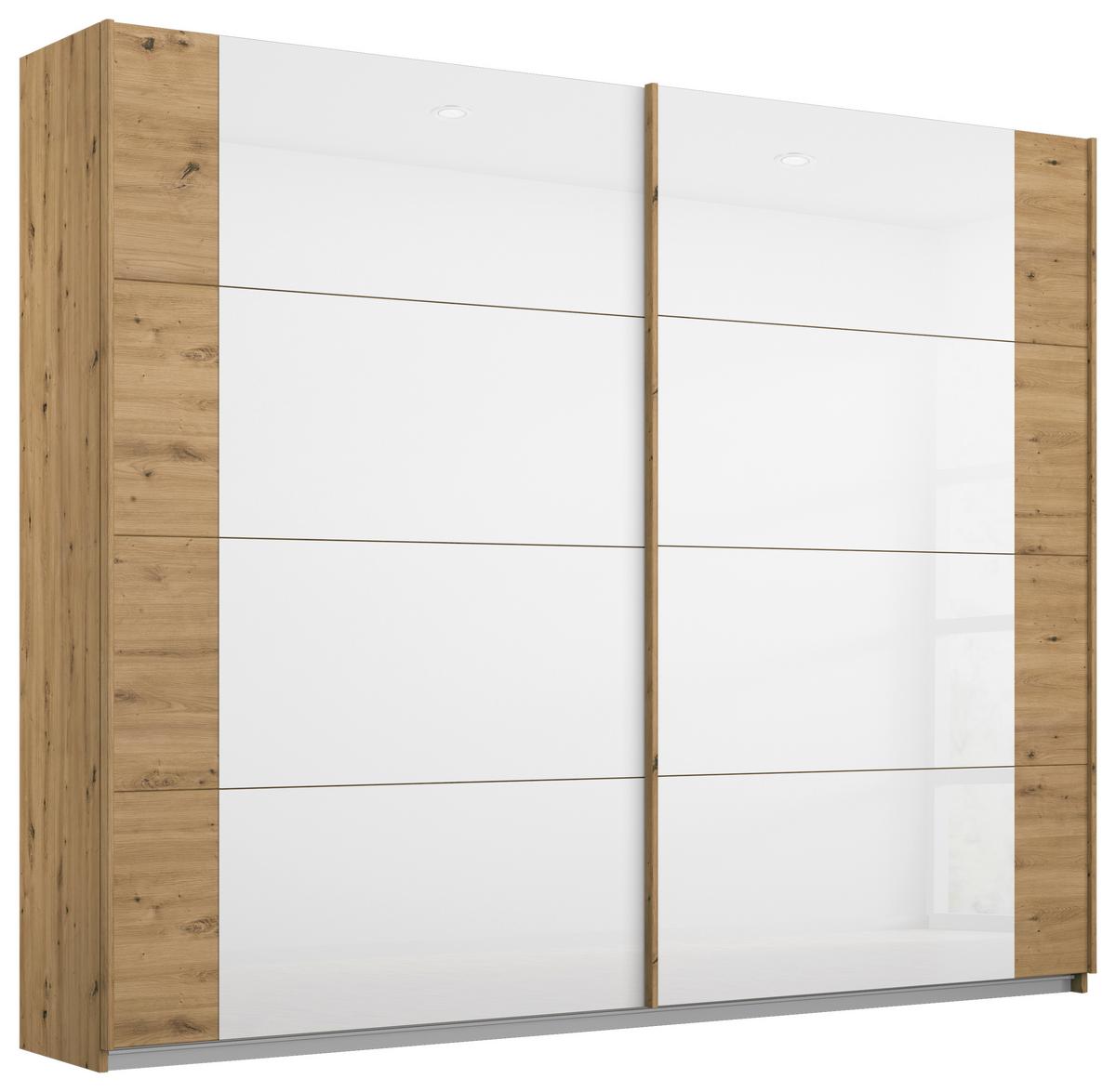 Schwebetürenschrank Artemis B: 226 cm Weiß/Eiche Dekor - Weiß/Eiche Artisan, MODERN, Glas/Holzwerkstoff (226/210/62cm) - Rauch Möbel
