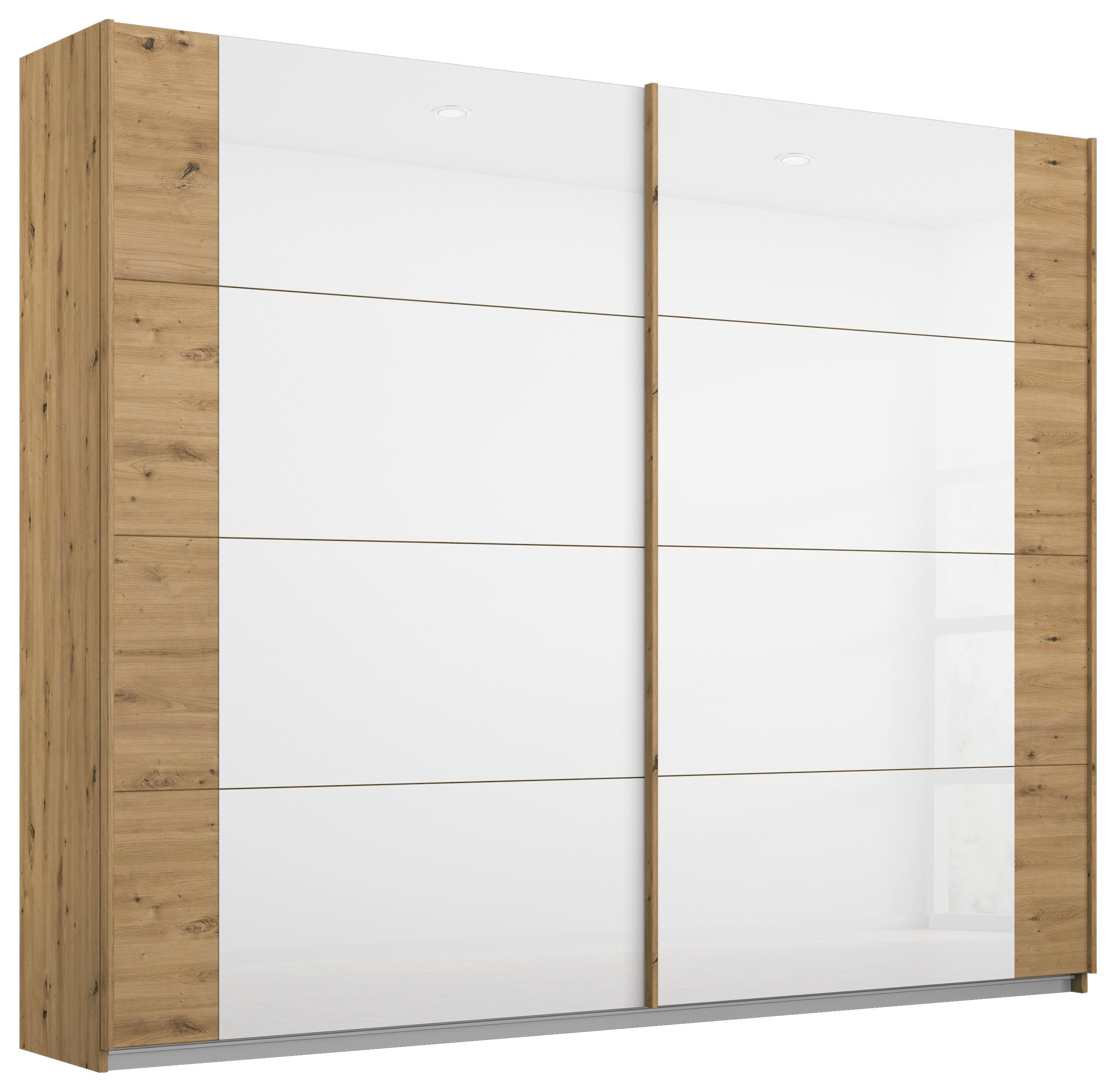 Schwebetürenschrank Artemis B: 226 cm Weiß/Eiche Dekor