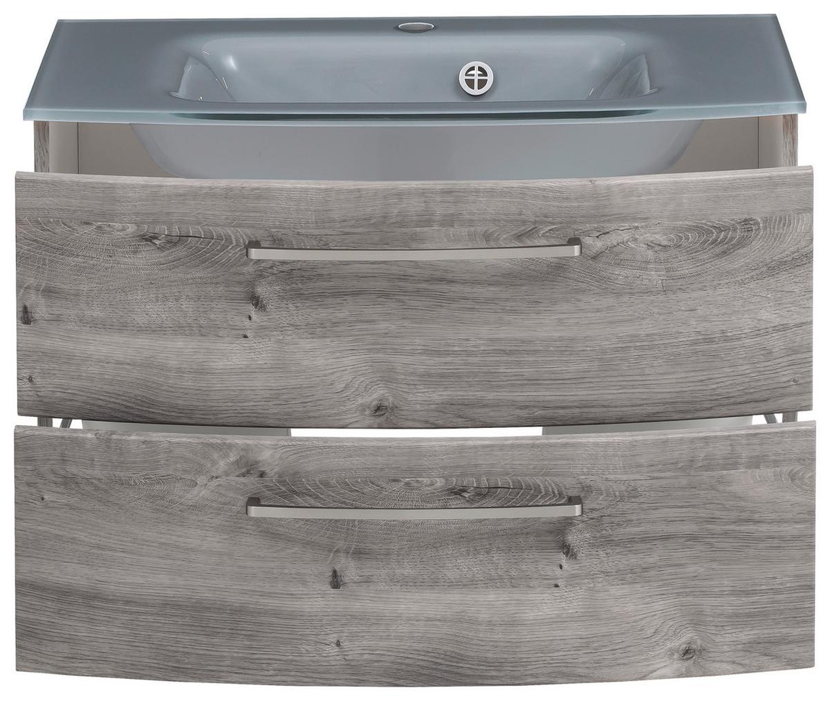 Waschbecken Mit Unterschrank Stockholm B: 80cm, Grau Dekor - Eiche grau/Grau, KONVENTIONELL, Glas/Holzwerkstoff (80cm) - Held