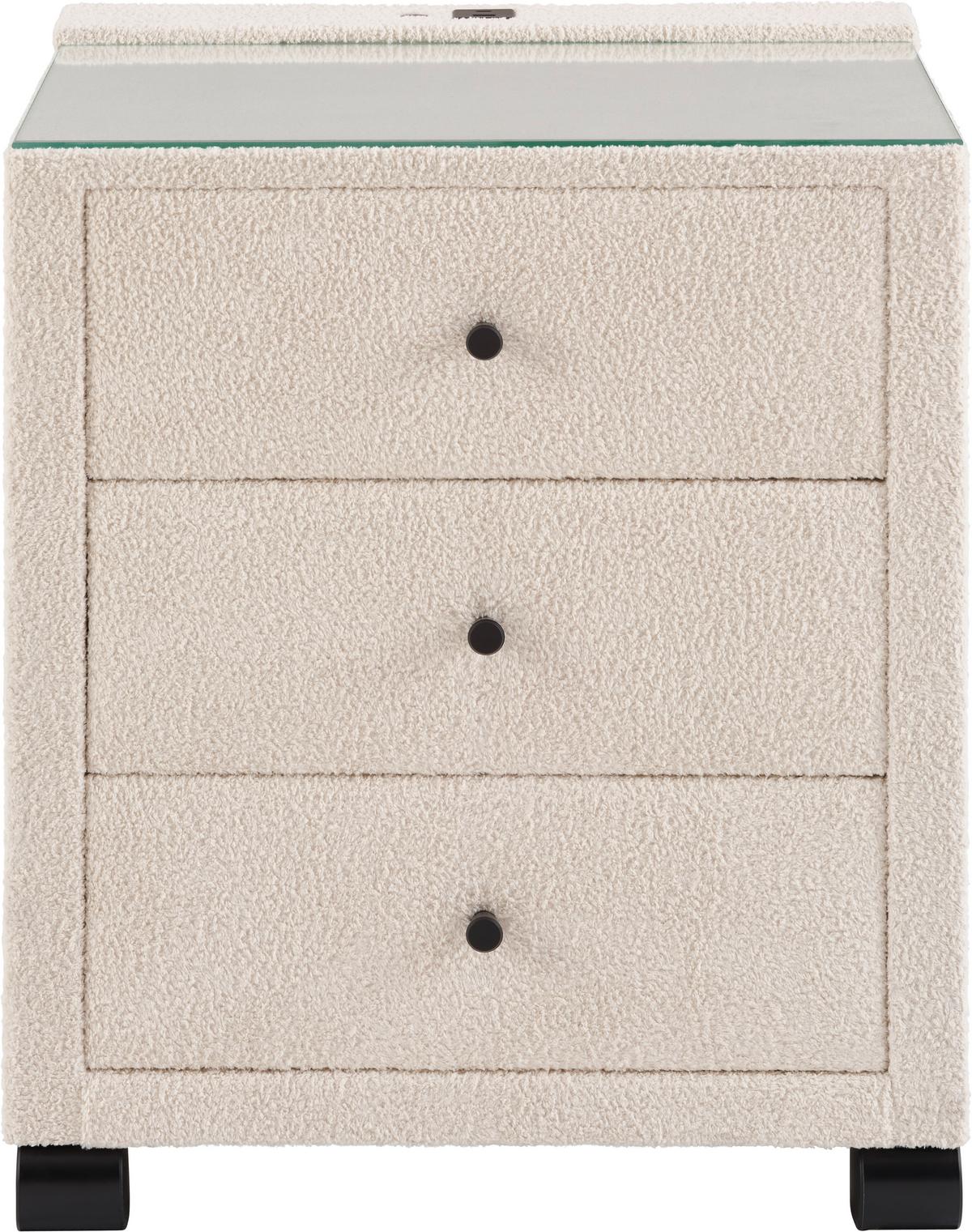 Nachtkästchen Elysia inkl. Beleuchtung B: 48 cm - Beige, Trend, Glas/Holz (48/68/45,5cm) - Luca Bessoni