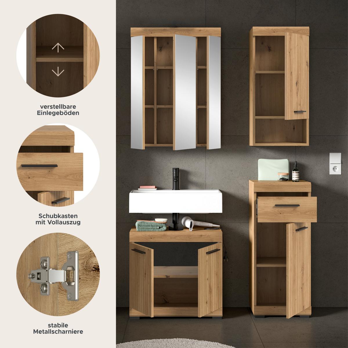 Badezimmer Scout Eiche Artisan Dekor B: 97cm - Schwarz/Eiche Artisan, Trend, Glas/Holzwerkstoff (97cm) - MID.YOU