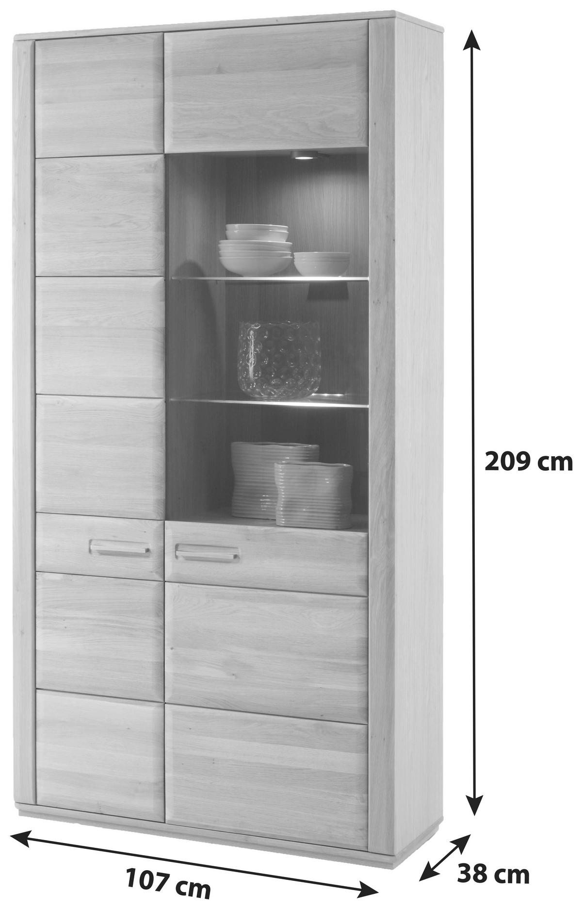 Vitrine teilmassiv B: 107 cm Sena Eichefarben - Eichefarben, Design, Glas/Holz (107/209/38cm) - Livetastic