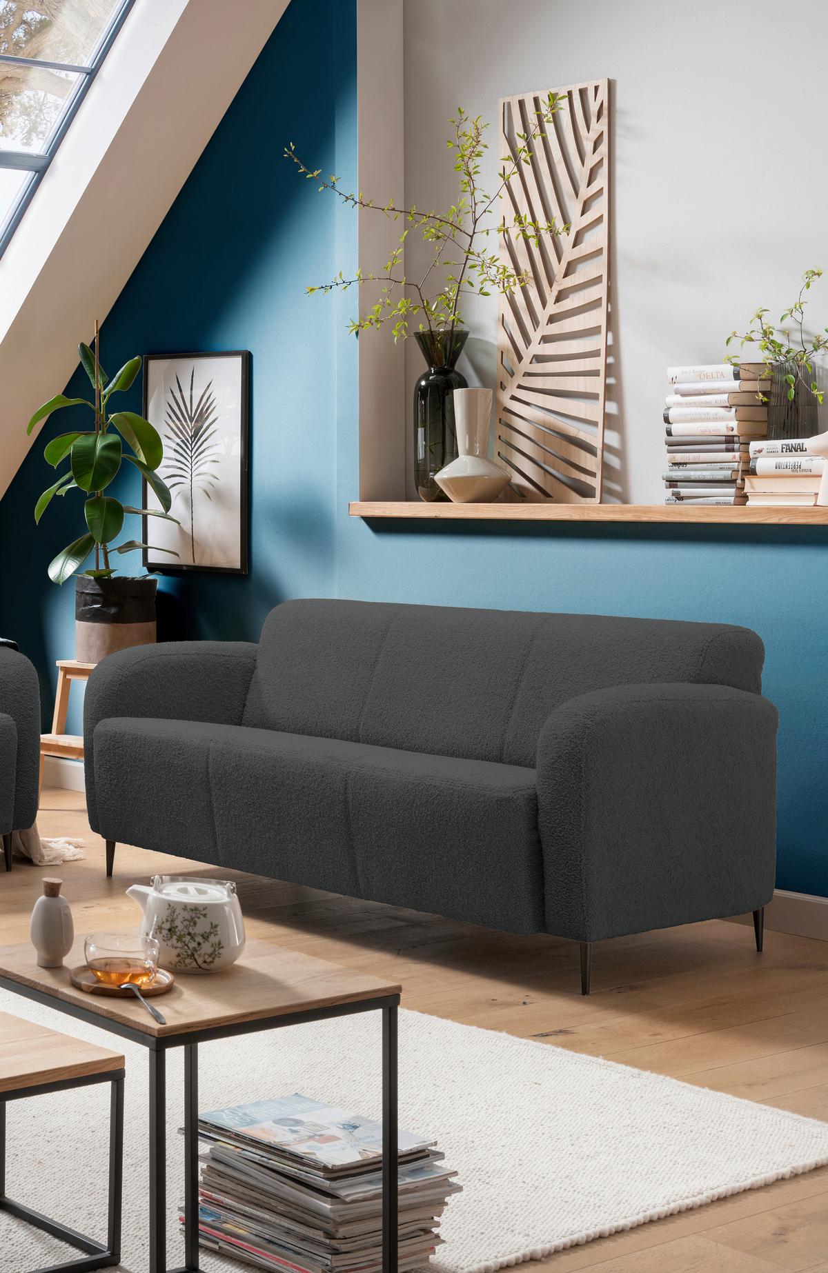 3-Sitzer-Sofa Marone Anthrazit Teddystoff - Anthrazit/Schwarz, MODERN, Textil (180/76/90cm) - Livetastic
