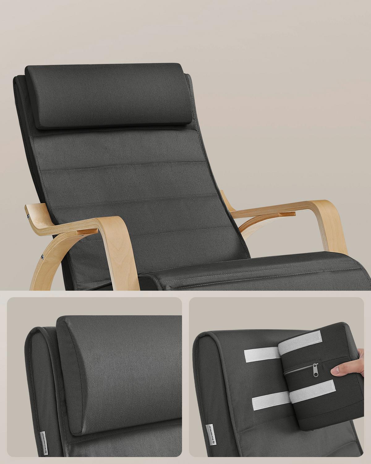 Relaxačné kreslo s vankúšom tmavosivé - farba brezy/tmavosivá, Basics, drevo/textil (121,5/84/67cm) - Boxxx