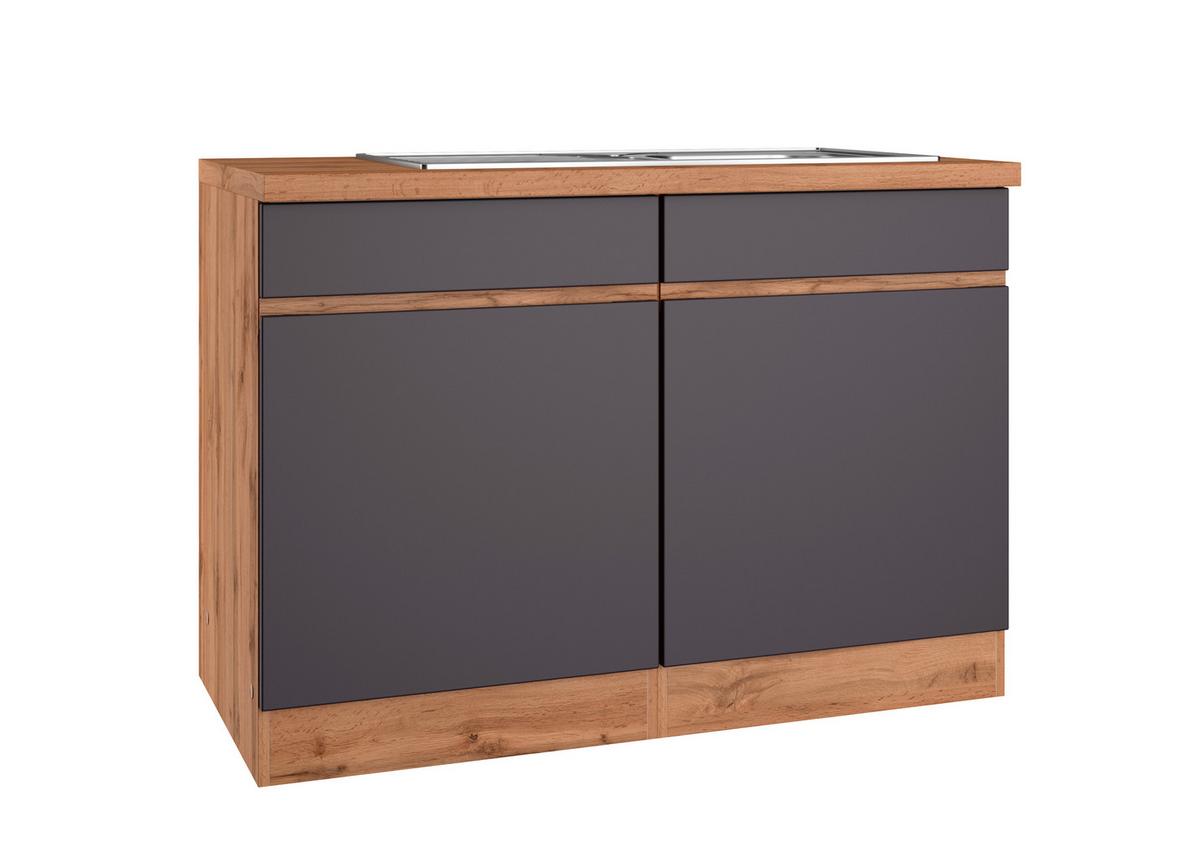 Spülenschrank Mit Spüle Turin B: 120cm Grau/Wotaneiche Dekor - Eiche Wotan/Grau, Design, Holzwerkstoff (120/86/60cm) - Held