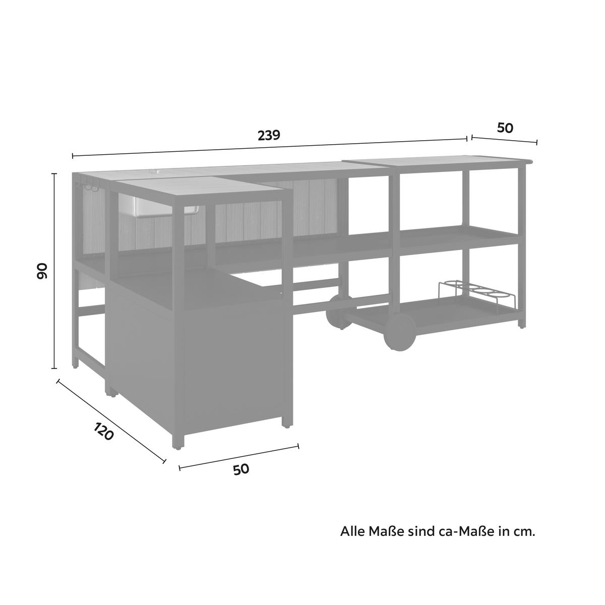 VENKOVNÍ KUCHYNĚ DELIA - šedá/černá, Moderní, kov/plast (239/90/120cm) - Bessagi Garden