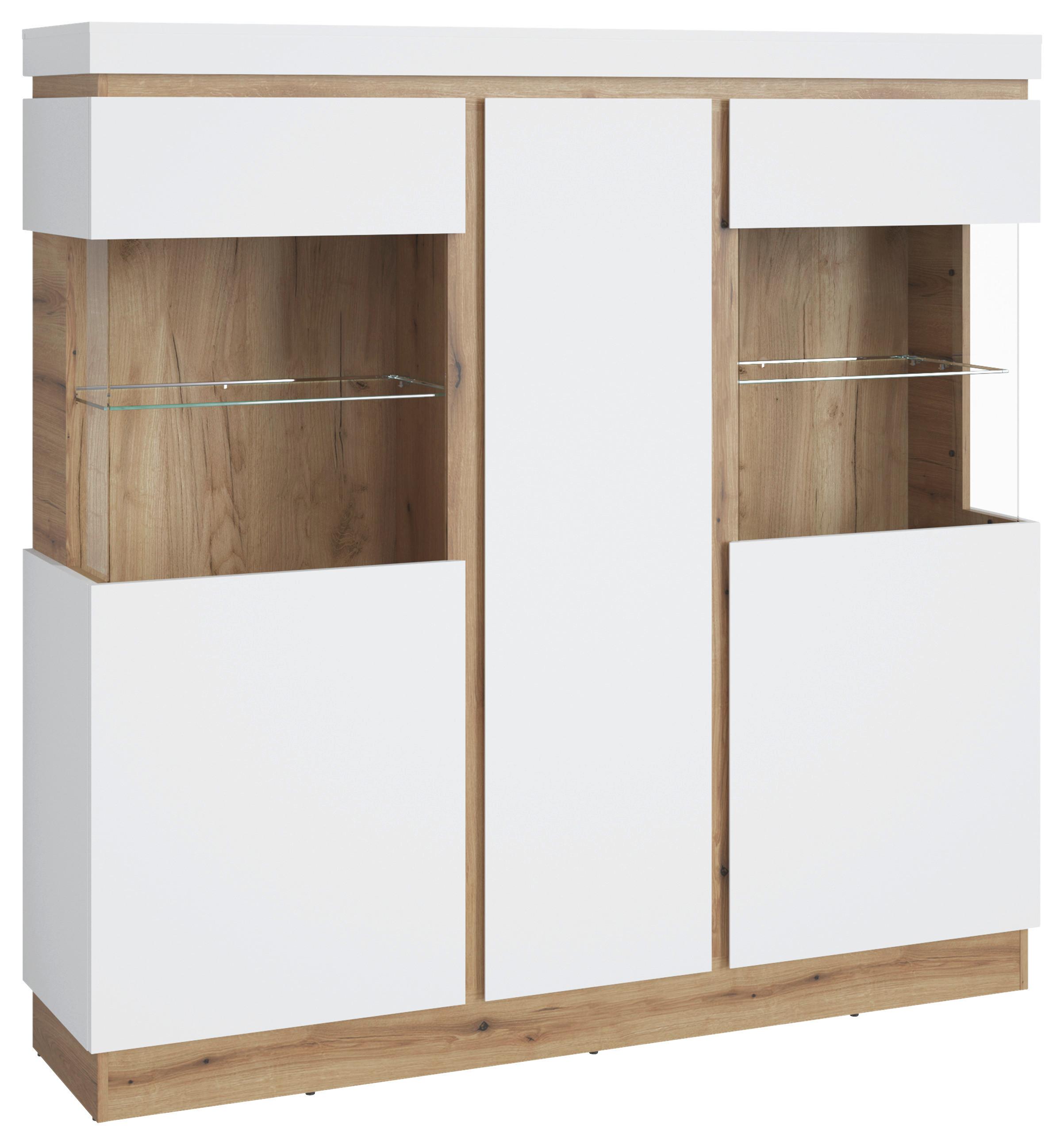 Highboard Calabria Weiß/eiche Dekor B: 166,8 Cm - Eichefarben/Weiß, Trend, Glas/Holzwerkstoff (166,8/163,5/40cm)