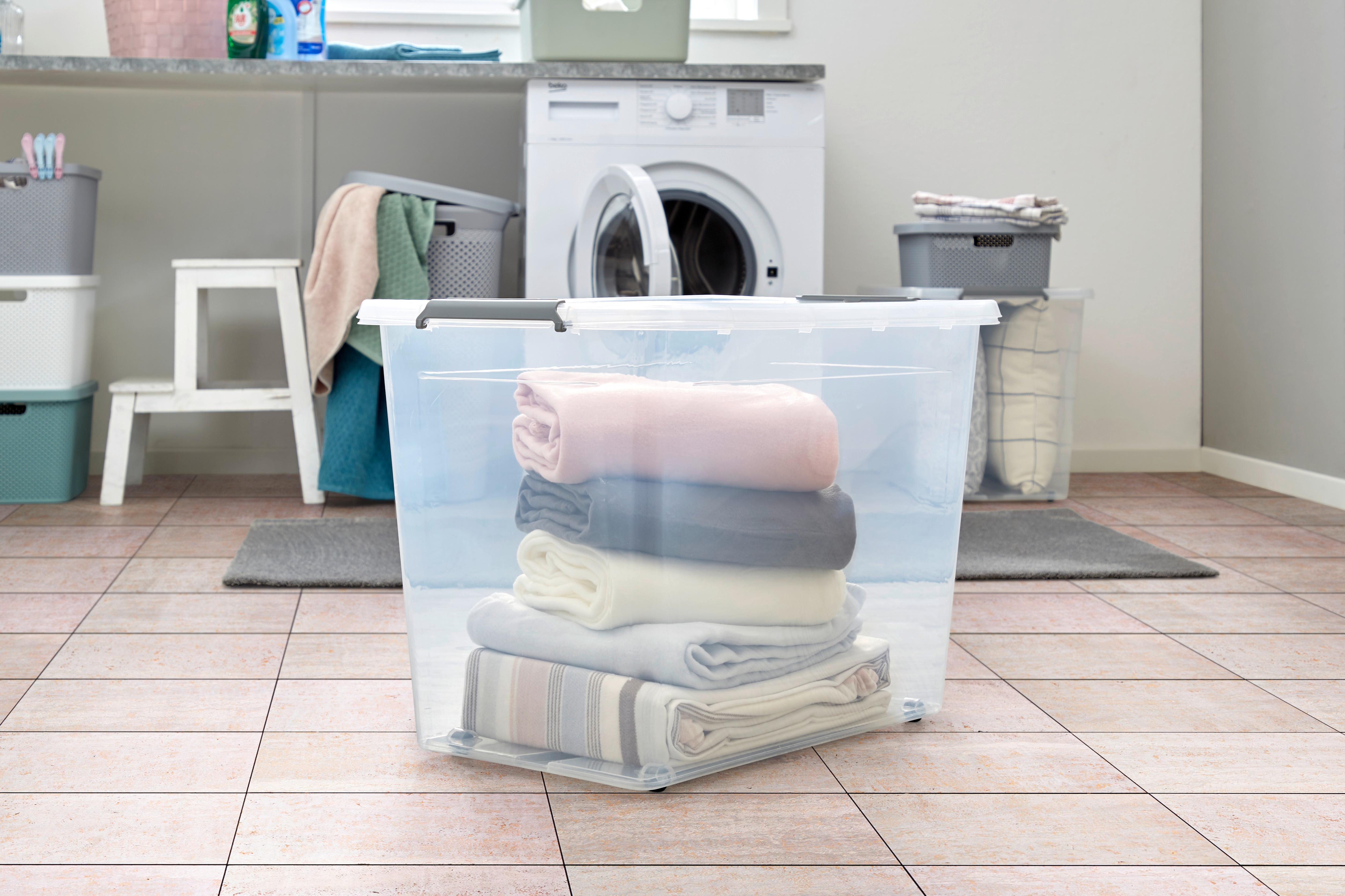 Aufbewahrungsbox mit Deckel Mila 80l, 58x39x43 cm - Transparent/Schwarz, Basics, Kunststoff (58/39/43cm) - Homezone