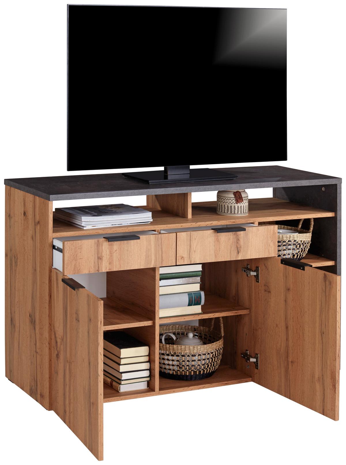 Tv-regal Mx146 B: 130 Cm Betonoptik/eiche Dekor - Eichefarben, MODERN, Holzwerkstoff (130/80/40cm)