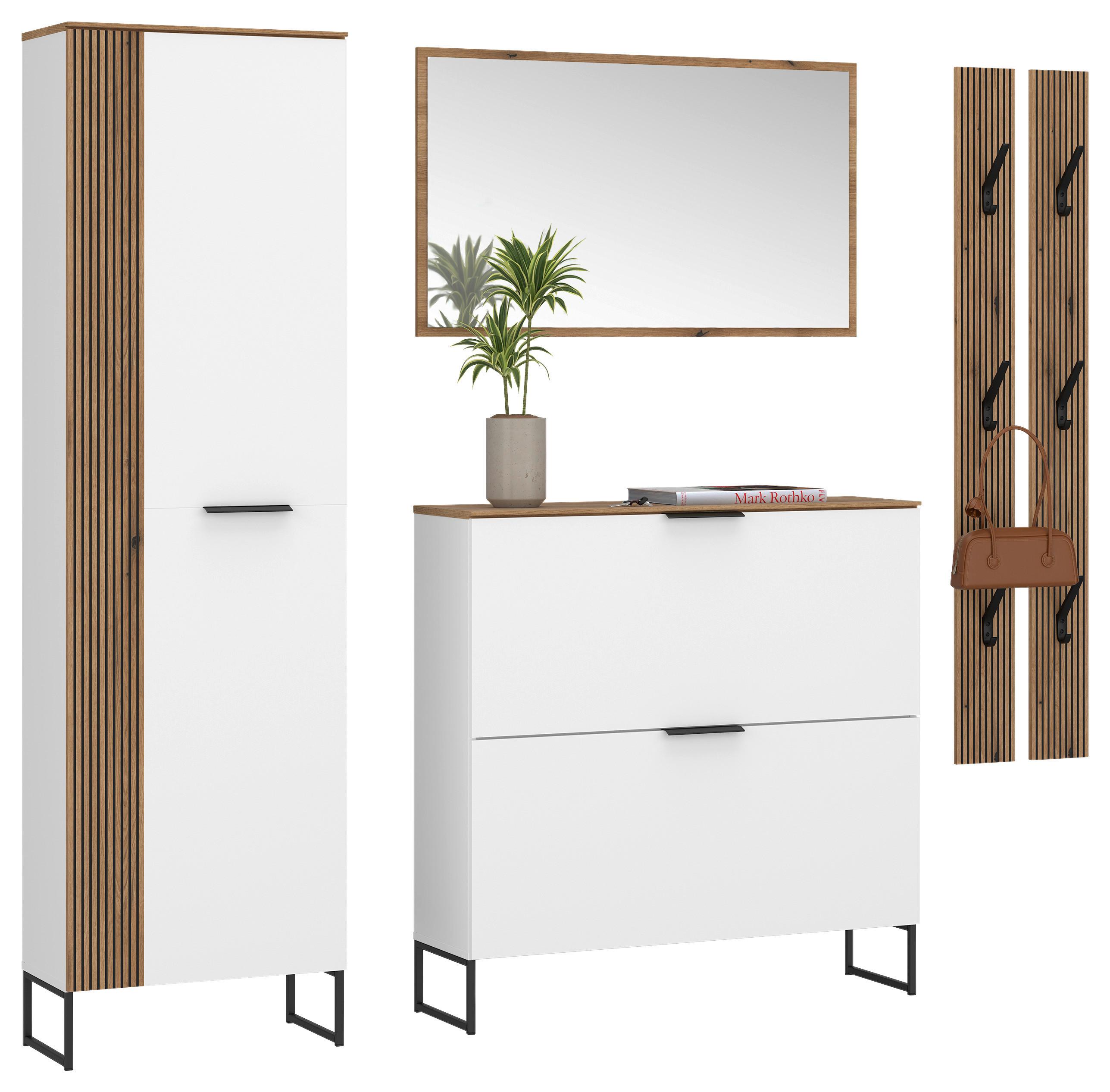Garderobe Aladin stehend & hängend montierbar - Eichefarben/Weiß, MODERN, Holzwerkstoff (184/199,9/35cm)