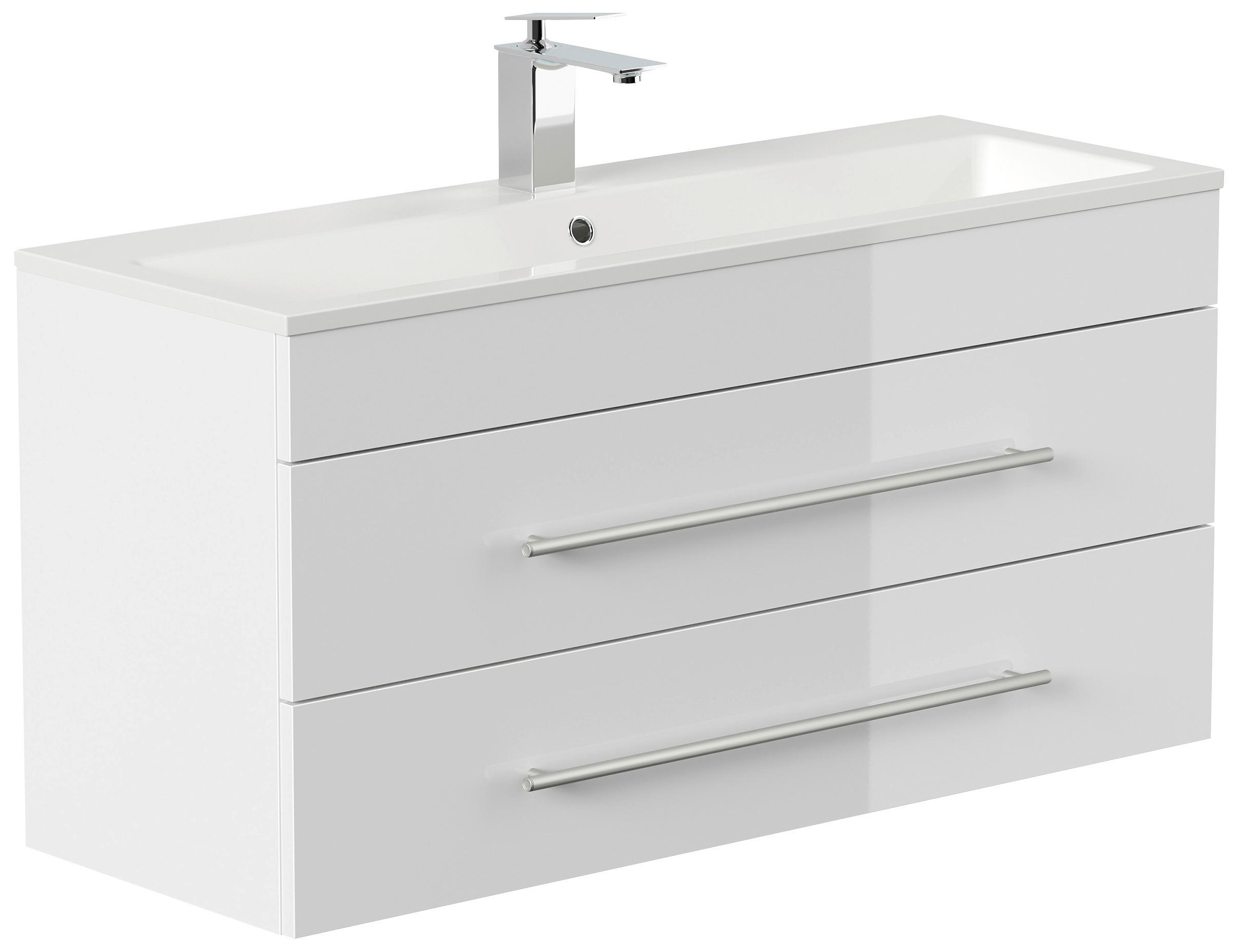 Badezimmer Portus Weiß Hg B: 100 cm - Weiß Hochglanz/Weiß, MODERN, Holzwerkstoff (100cm) - MID.YOU