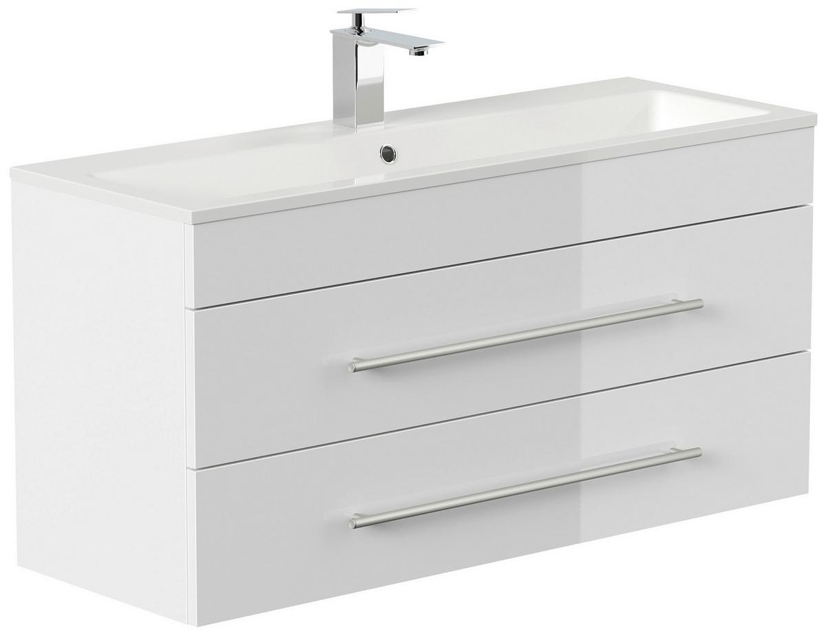 Badezimmer Portus Weiß Hg B: 100 cm - Weiß Hochglanz/Weiß, MODERN, Holzwerkstoff (100cm) - MID.YOU