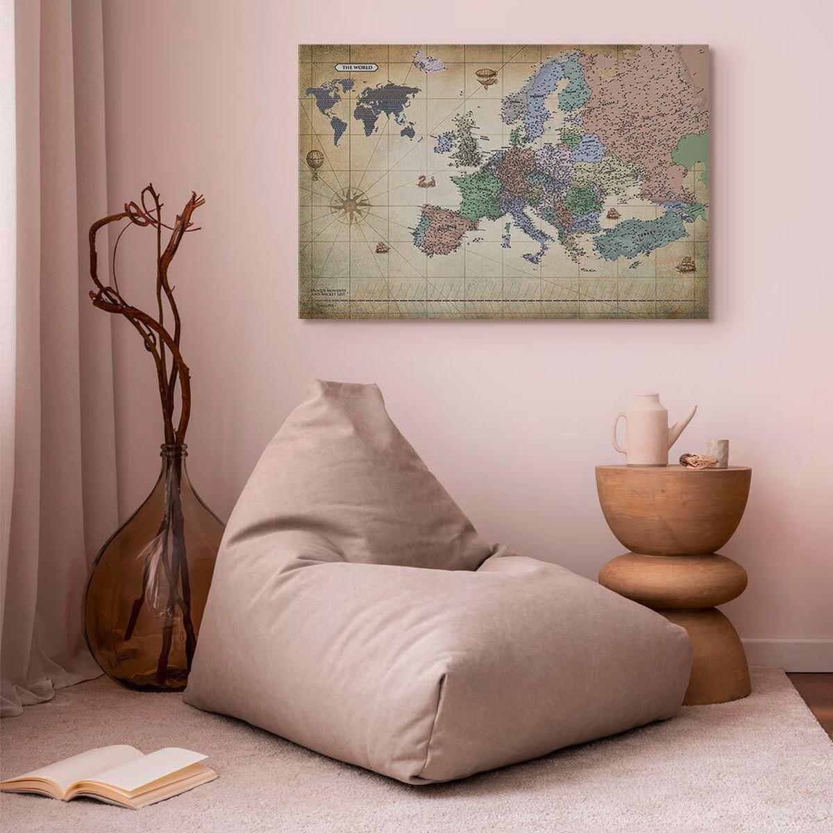 Leinwandbild Map Of Europe Perlmutt Grauweiß B: 90 cm - Perlmutt/Grauweiß, Basics, Holz/Textil (90/60/1.2cm) - artgeist
