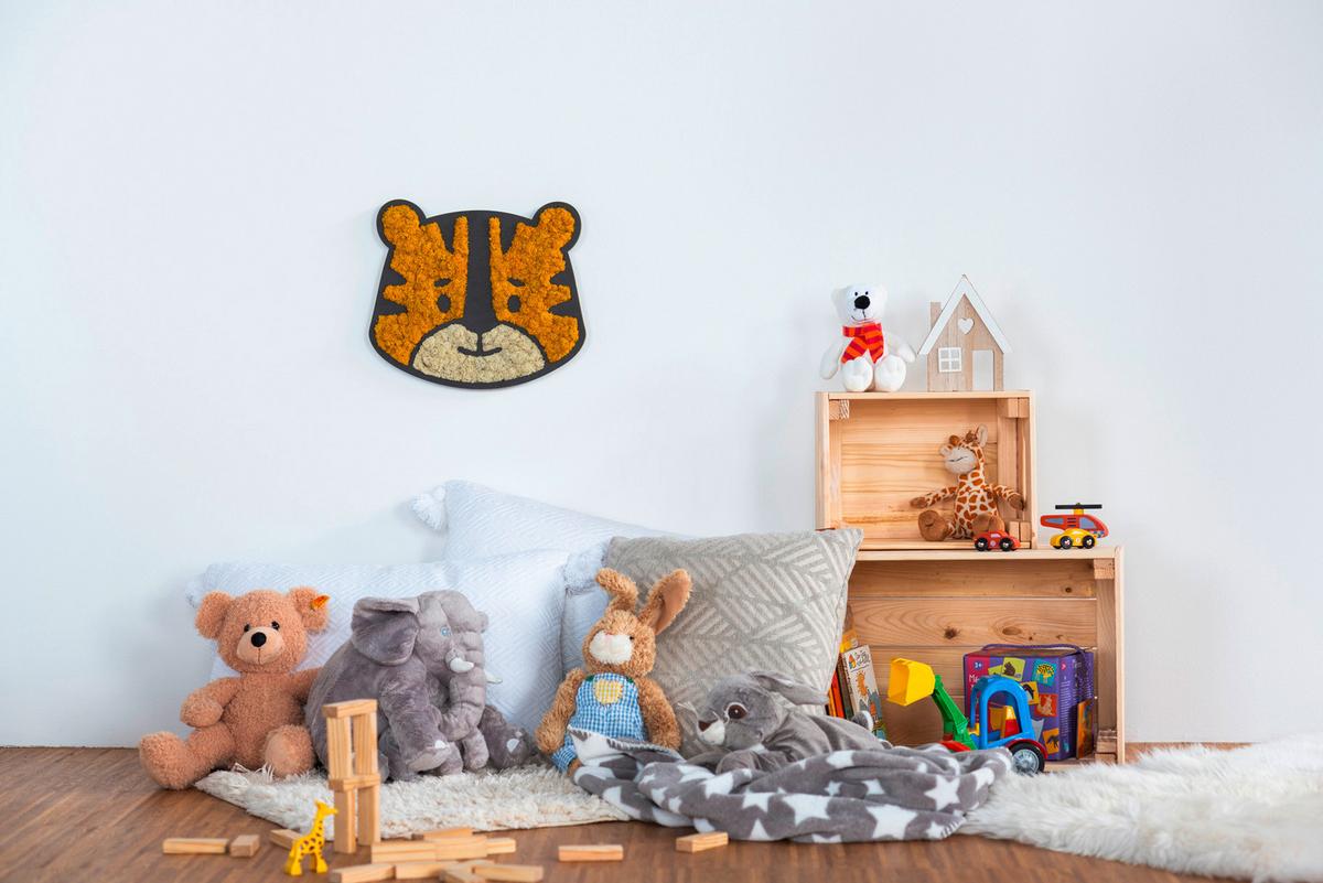 Machový obraz TIGER - oranžová/čierna, Basics, drevo/prírodné materiály (37,5/27/2cm)