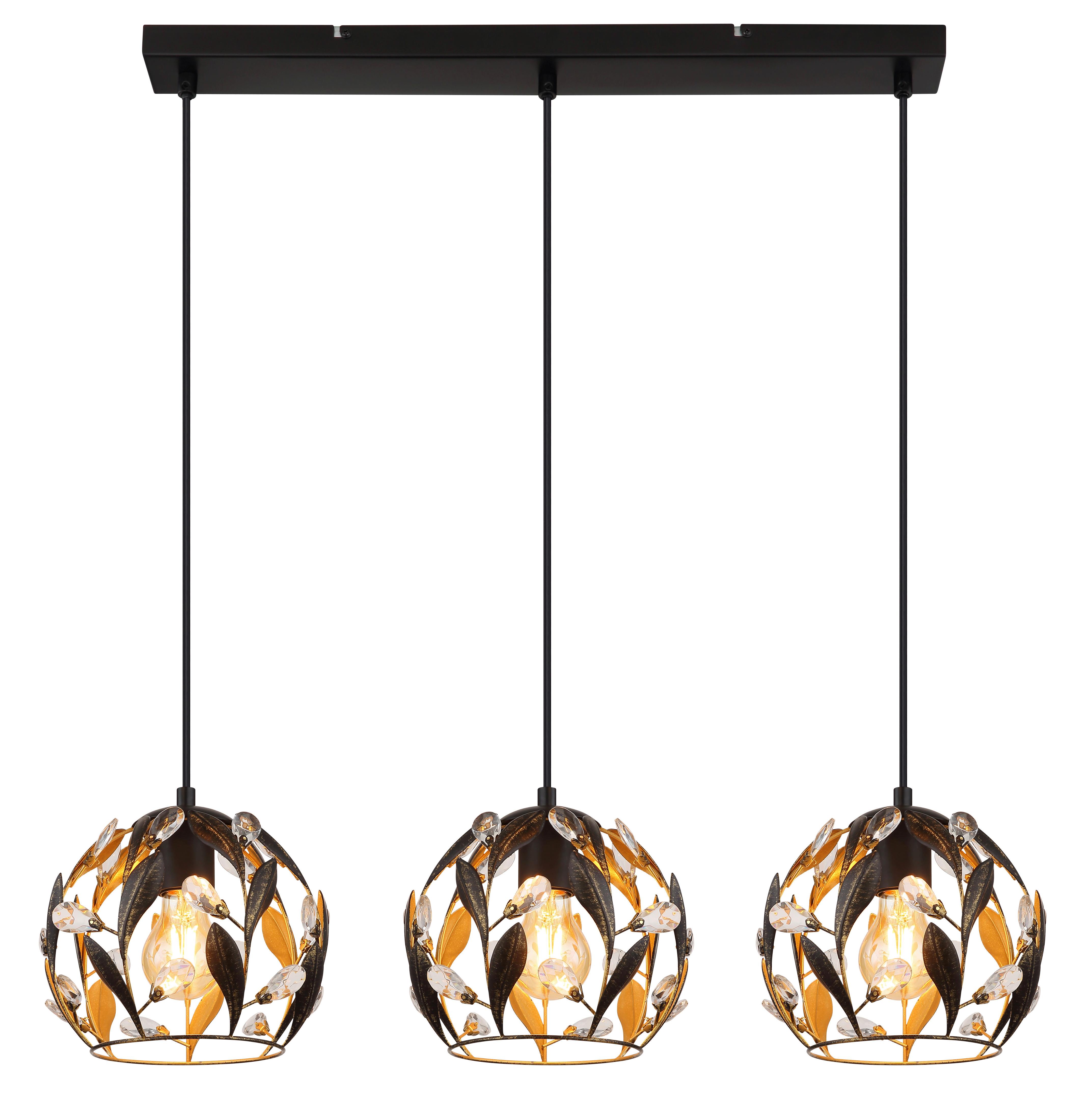 Hängeleuchte Mika Klar Schwarz Goldfarben L:74cm - Klar/Goldfarben, Basics, Kunststoff/Metall (74/20/150cm) - Globo