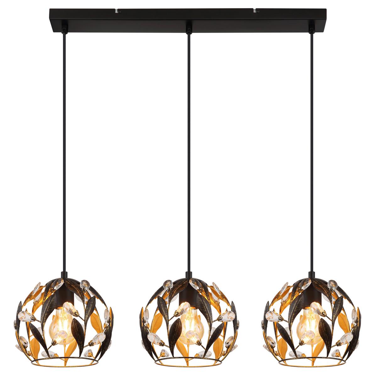 Hängeleuchte Mika Klar Schwarz Goldfarben L:74cm - Klar/Goldfarben, Basics, Kunststoff/Metall (74/20/150cm) - Globo