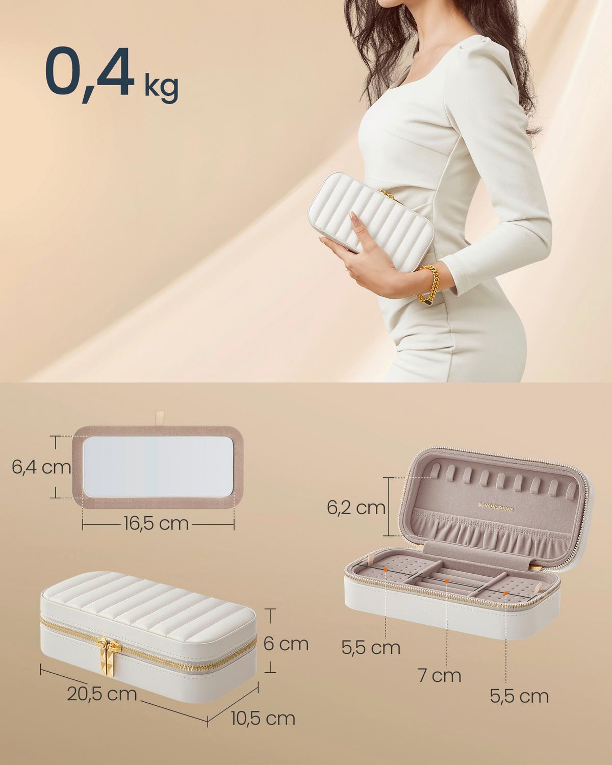 Schmuckkästchen Weiß B: 20,5 cm - Weiß, LIFESTYLE, Glas/Leder (20,5/6/10,5cm)