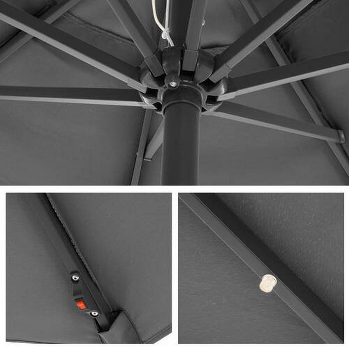 LED-Sonnenschirm Grau Schwarz BxL: 270x270 cm - Schwarz/Grau, Basics, Textil/Metall (270/270cm) - Modante
