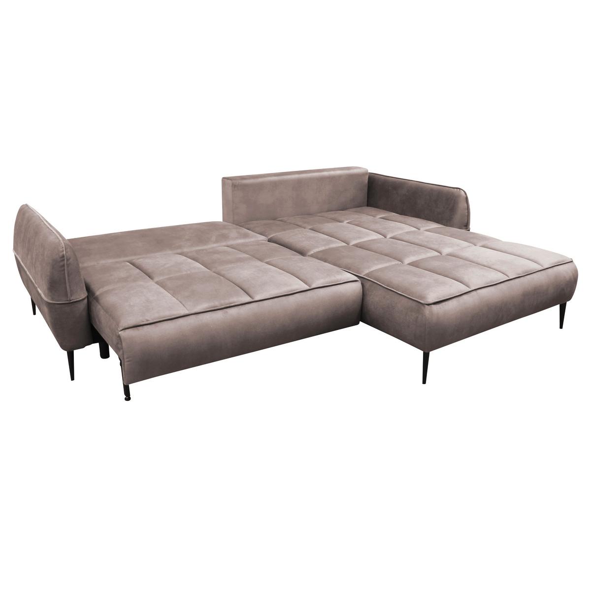 Ecksofa mit Bettkasten Letto 260x189 cm Velours Beige - Beige/Schwarz, Design, Textil (260/189cm) - MID.YOU