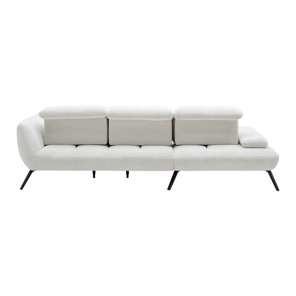 Rohová sedačka SEATTLE, levá, bílý manšestr, bez polštářů - bílá/černá, Moderní, kov/kompozitní dřevo (196/301cm) - Premium Living
