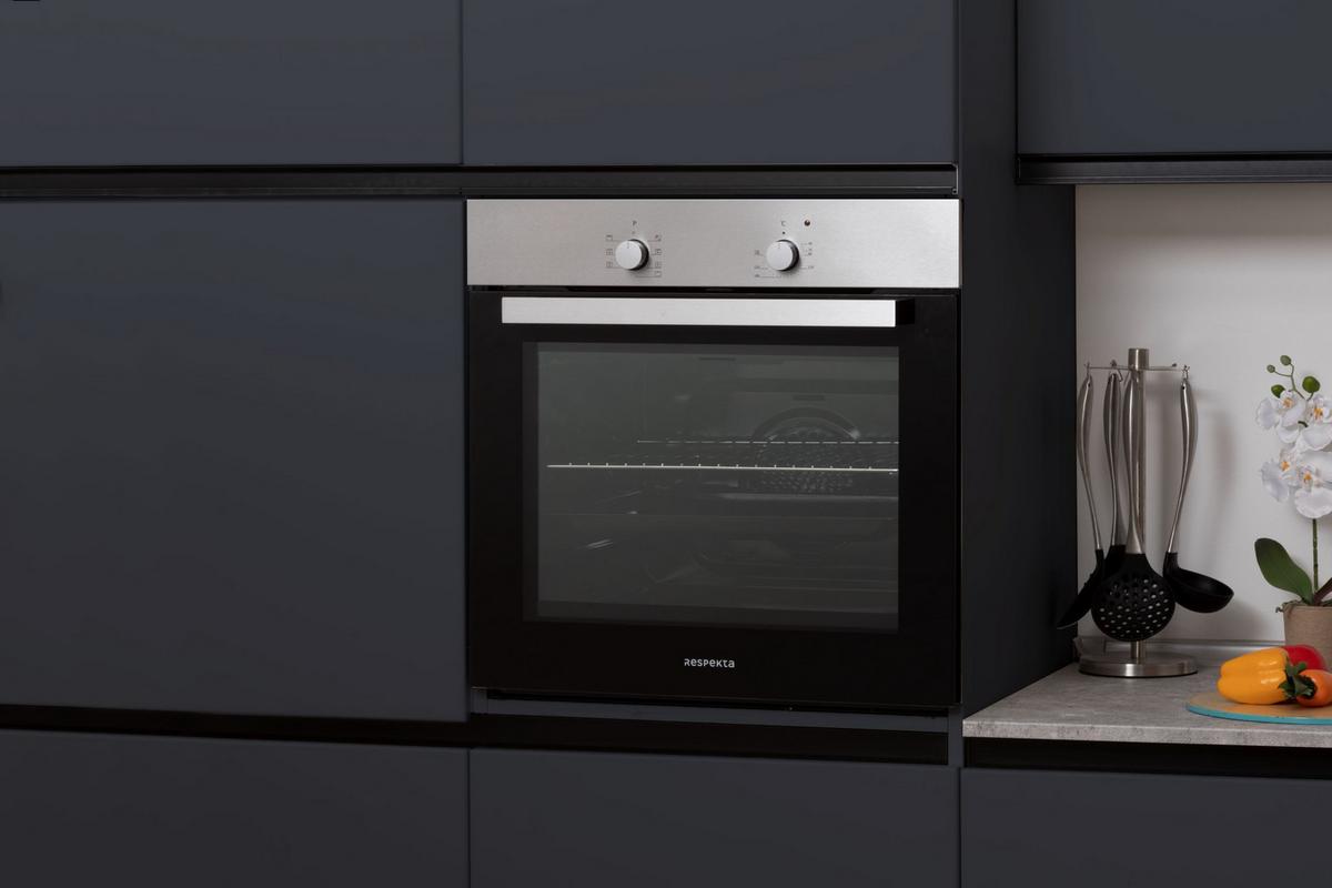 Einbau-Backofen B: 59,5 cm Schwarz/Edelstahlfarben - Edelstahlfarben/Schwarz, Trend, Glas/Metall (59,5/59,5/56,5cm) - Respekta
