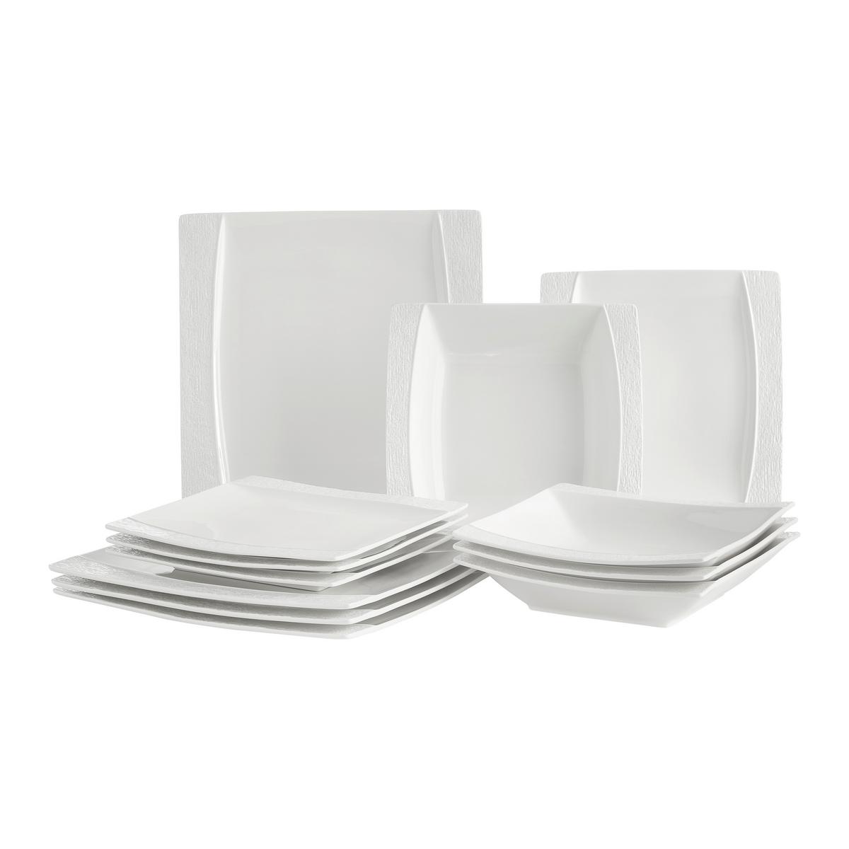 Jedálenský servis RUKI, 12- dielny - biela, Modern, keramika (26.2/26/2.1cm) - Modern Living