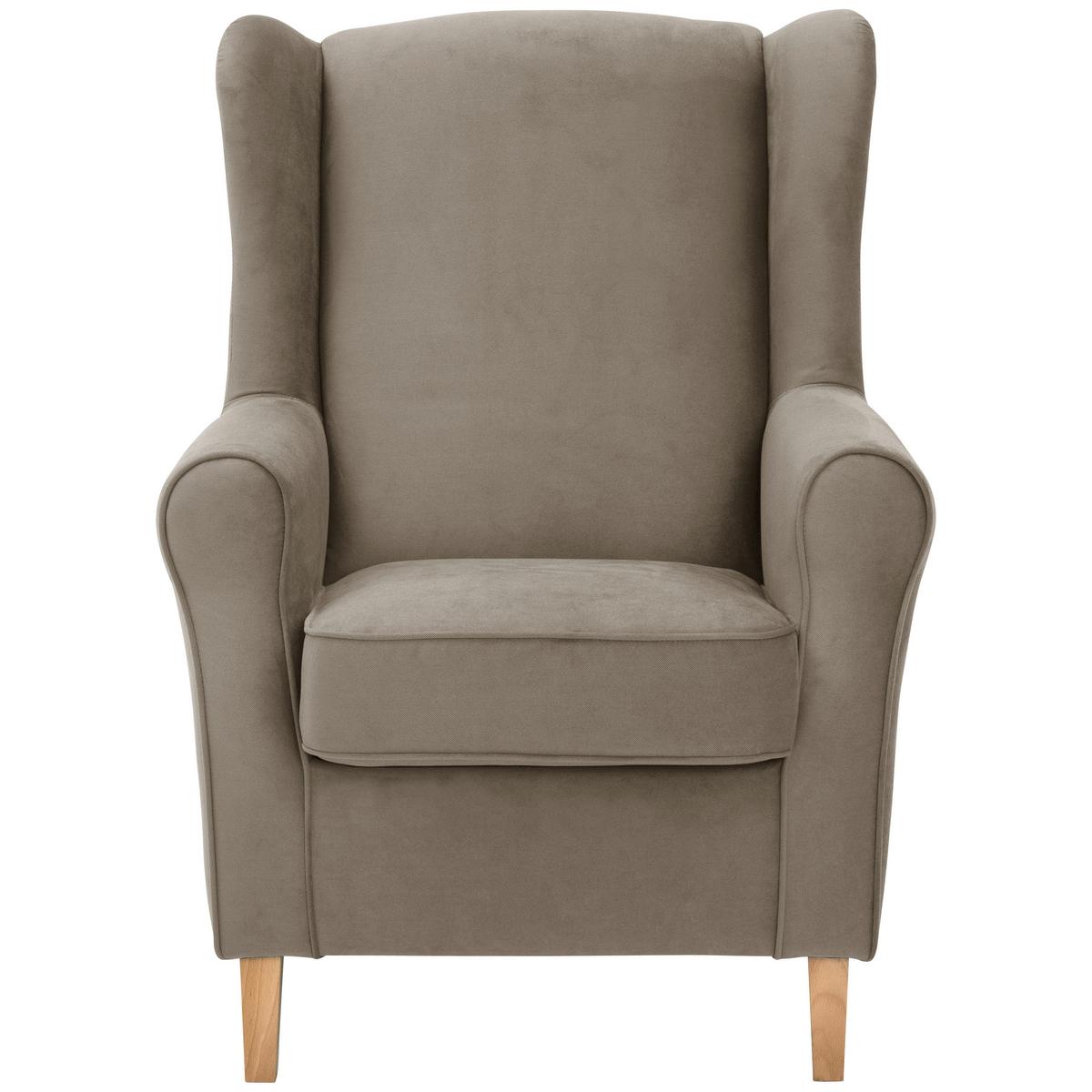 Ohrensessel mit Armlehnen Lorris Flachgewebe Hellbraun - Hellbraun/Eichefarben, KONVENTIONELL, Textil (77/103/86cm) - Max Winzer