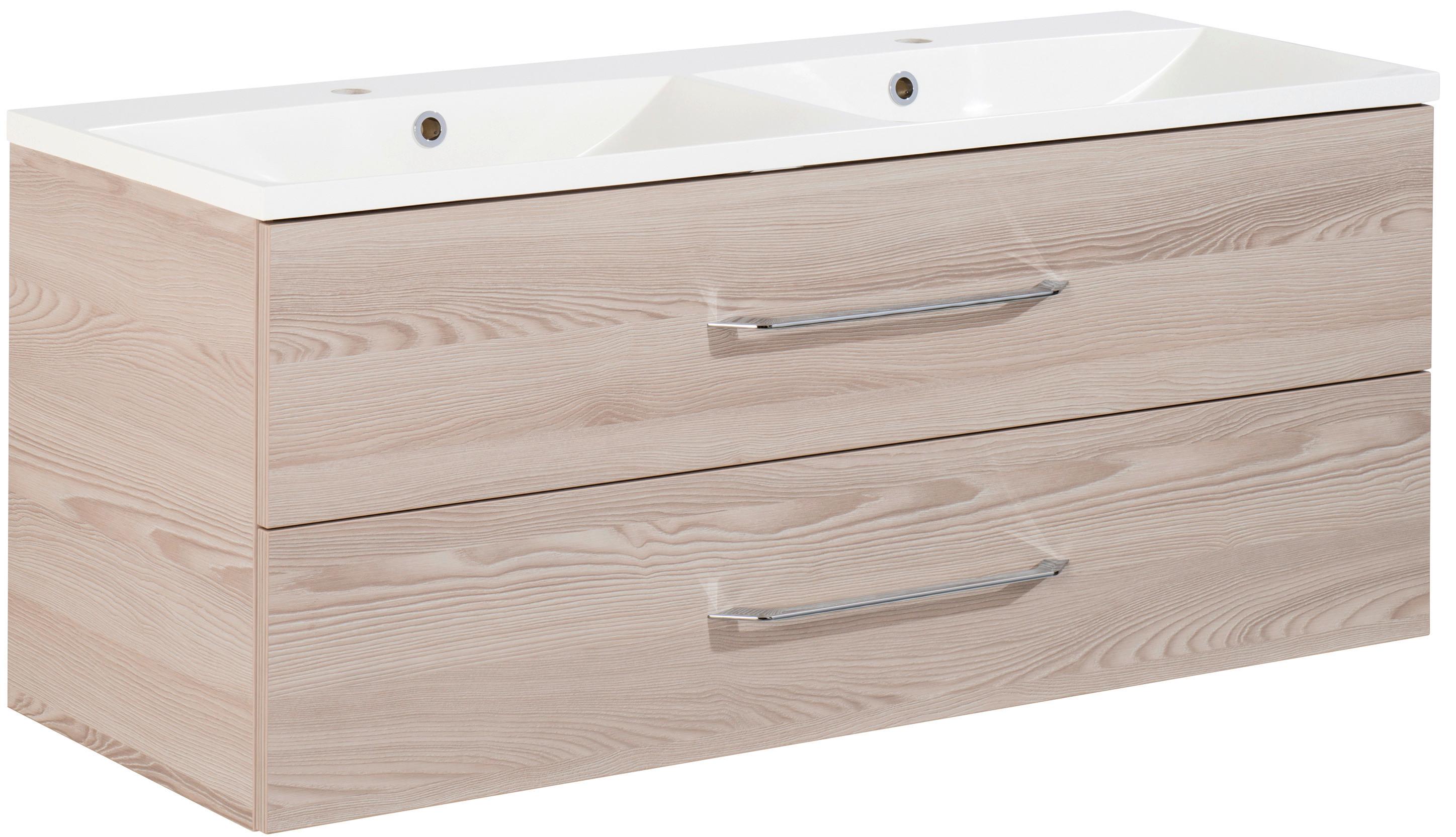 Waschbecken mit Unterschrank Clever B: 120 cm Eschefarben - Eschefarben/Weiß, MODERN, Holzwerkstoff/Kunststoff (120cm) - MID.YOU