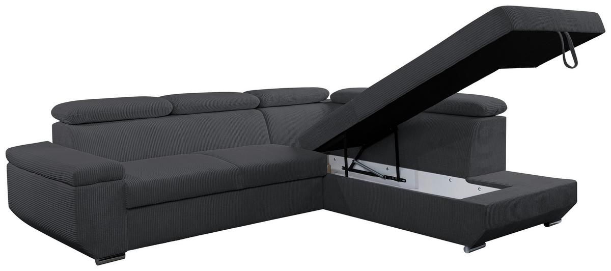 Ecksofa Lars I Cord Anthrazit, Lf: 123x193cm - Chromfarben/Anthrazit, Design, Textil (264/215cm) - Livetastic