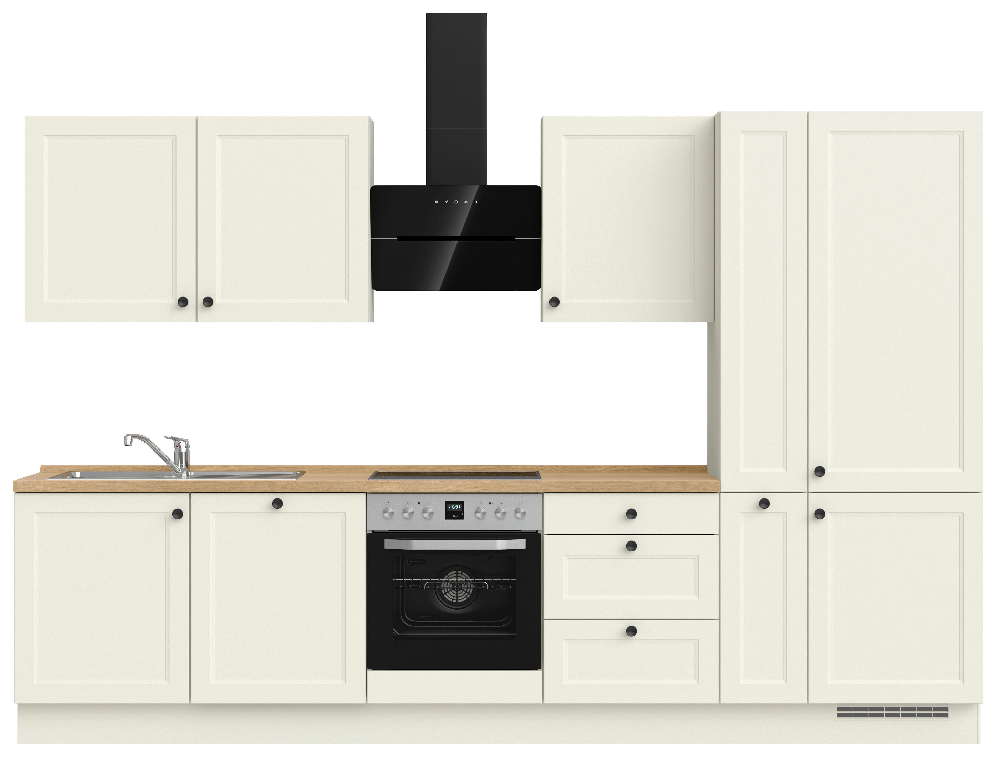 Kuchyňská linka 330 cm, bílá /dekor dub Sierra - bílá/barvy dubu, Moderní, kov/kompozitní dřevo (330cm) - Nobilia