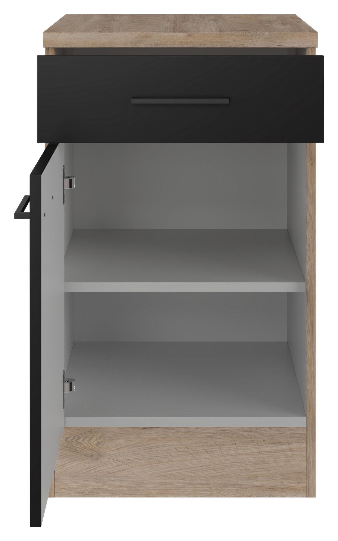 Küchenunterschrank Capri 50 Cm Eiche/schwarz - Eichefarben/Schwarz, KONVENTIONELL, Holzwerkstoff (50/85/57cm) - FlexWell