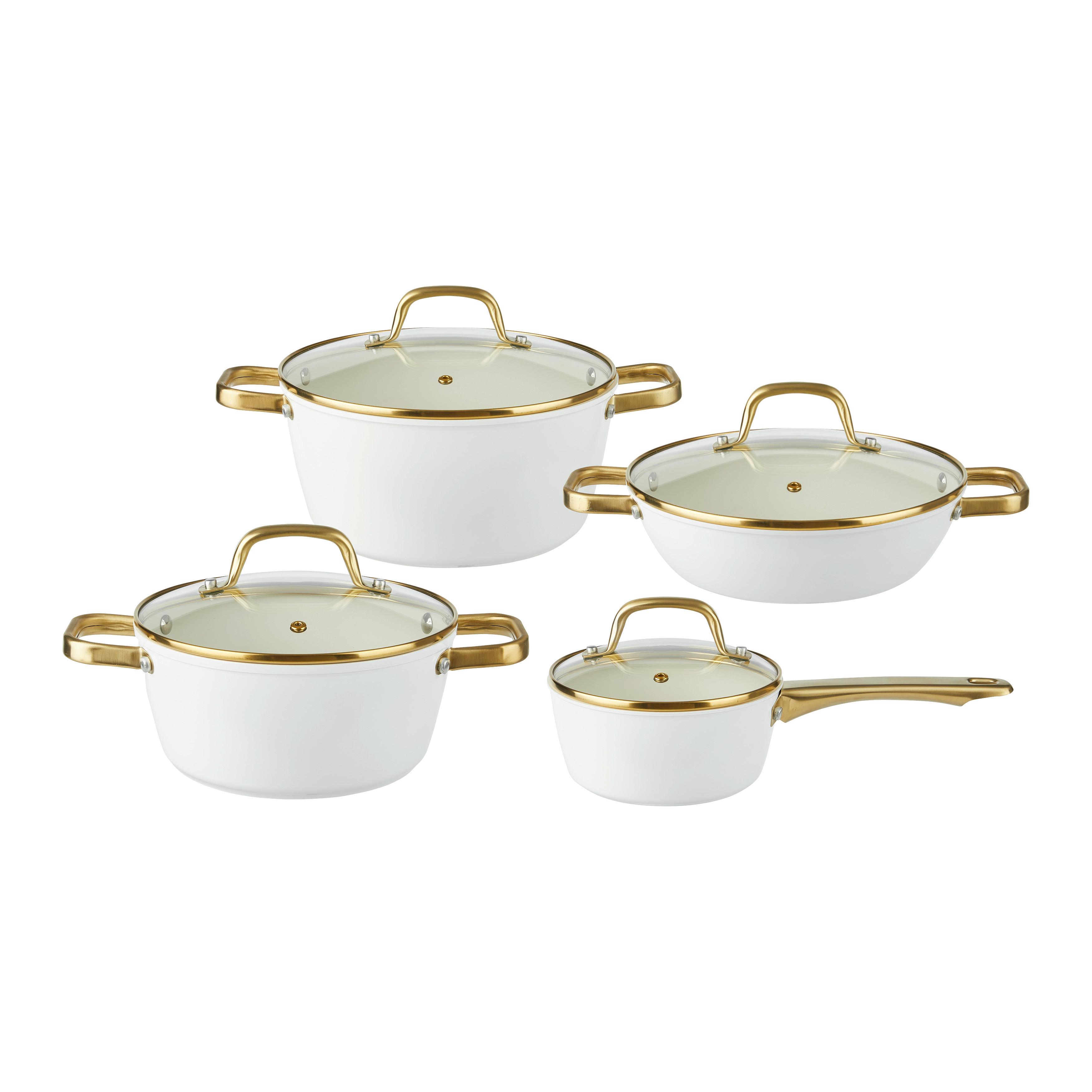 Sada hrnců ELEGANCE - bílá/čiré, Konvenční, kov/sklo - Mömax