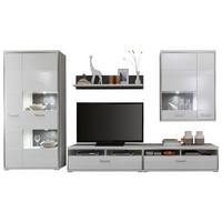 Wohnkombination 5-Tlg. Trento Grau/Silbern/Weiß - Weiß Hochglanz/Silberfarben, Design, Glas/Holzwerkstoff (351/201/52cm) - Livetastic