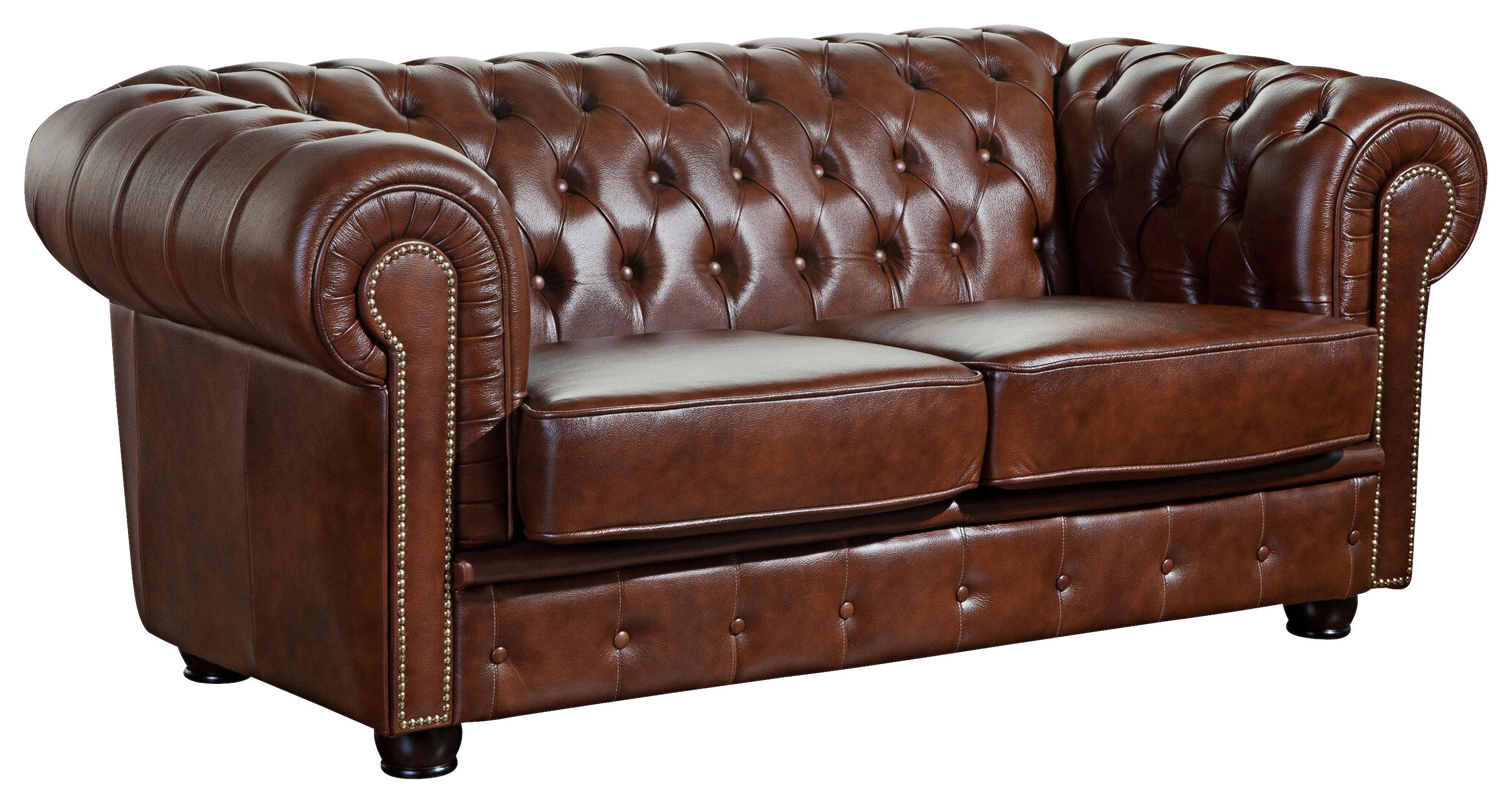 Chesterfield-sofa Norwin Braun 2-Sitzer, Echtleder - Nussbaumfarben/Braun, KONVENTIONELL, Leder (174/74/98cm) - Max Winzer
