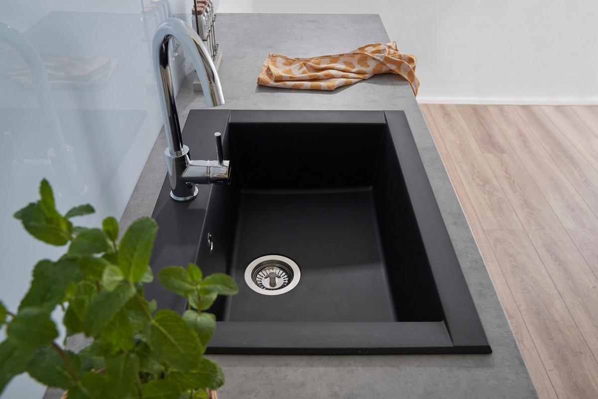 Spüle Respekta Ohio Kunststein Bxt: 66x50 cm - Schwarz, Trend, Glas/Kunststoff (66/21/50cm) - Respekta
