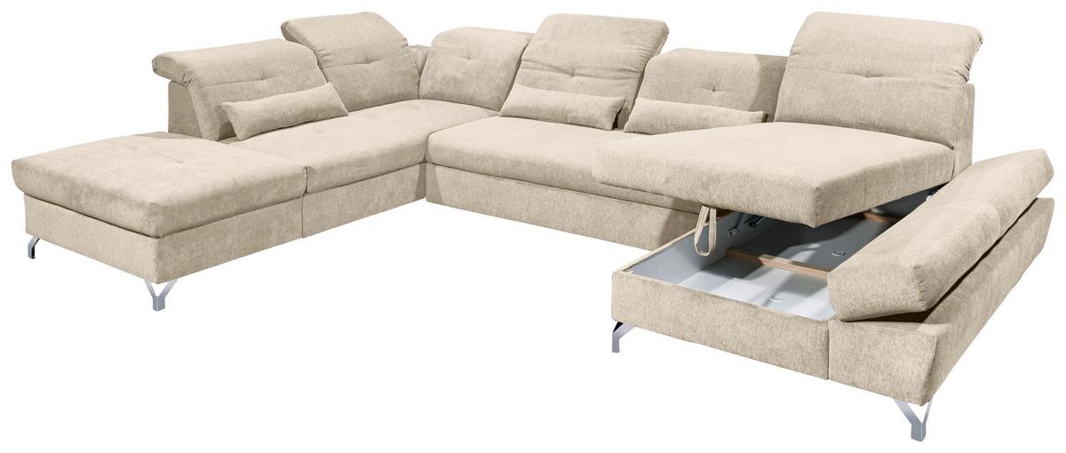 Ecksofa Melfi Sandfarben U: 245 Cm - Sandfarben/Silberfarben, MODERN, Textil (245/350/168cm) - MID.YOU