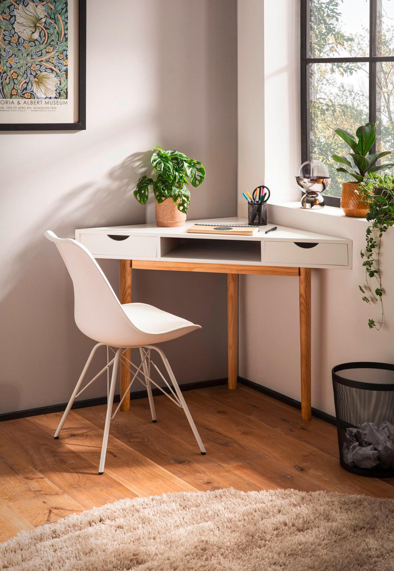 Eckschreibtisch Weiß L: 80 cm - Eichefarben/Weiß, Design, Holz/Holzwerkstoff (80/80/78cm) - Livetastic