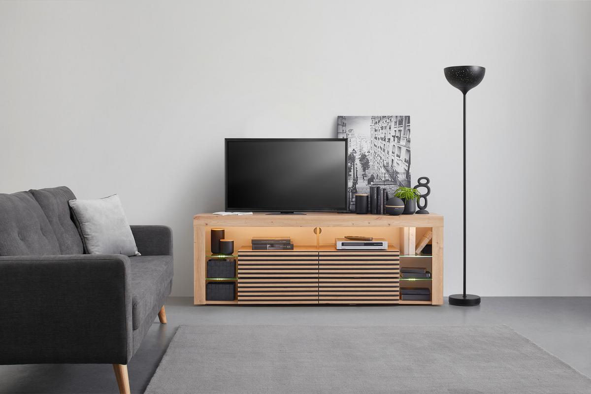 TV komoda GOAL dub Artisan - černá/dub artisan, Moderní, kompozitní dřevo/sklo (180/67/44cm) - Based