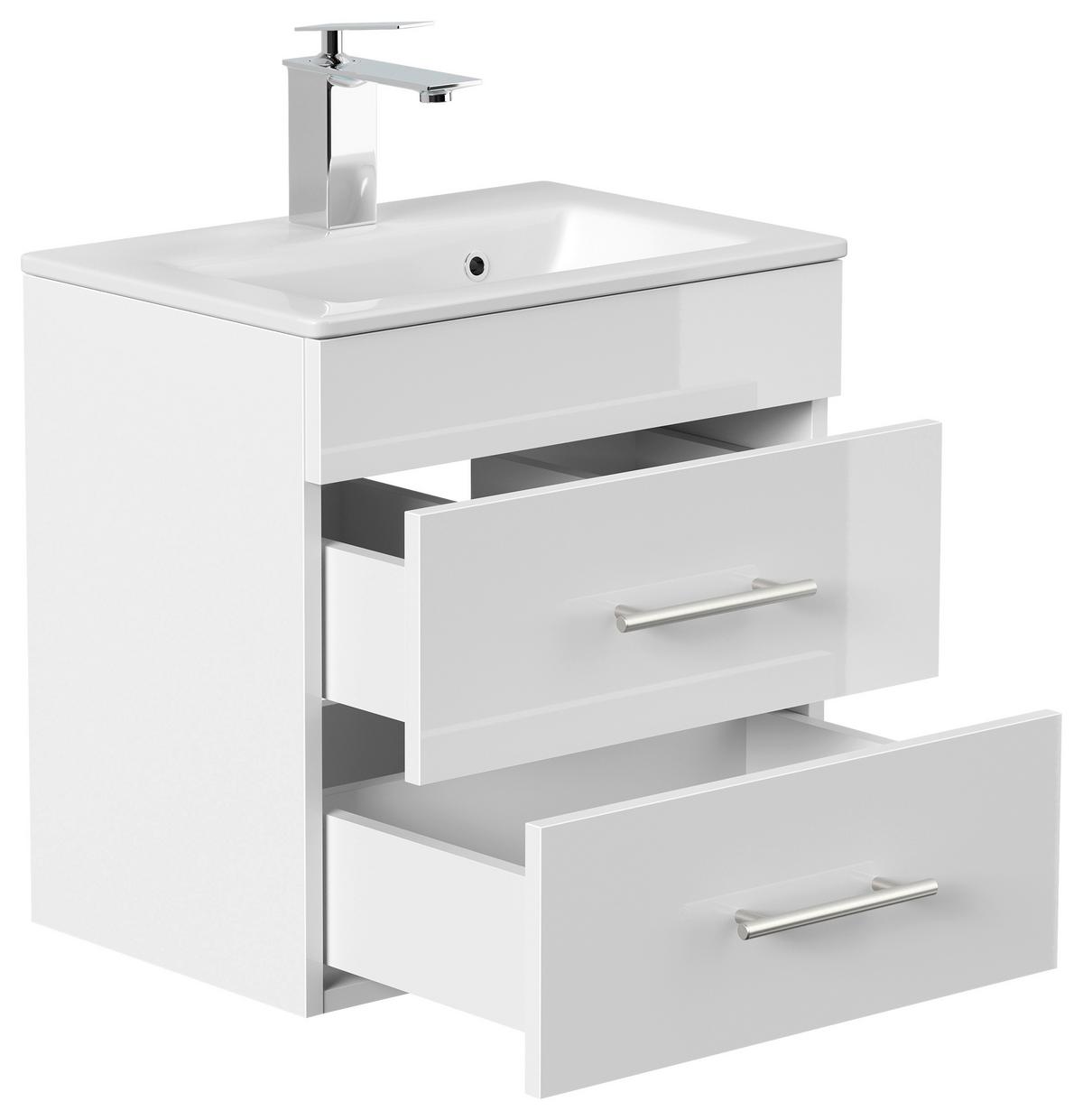 Badezimmer Portus Weiß Hochglanz B: 50 cm - Weiß Hochglanz/Weiß, MODERN, Keramik/Holzwerkstoff (50cm) - MID.YOU