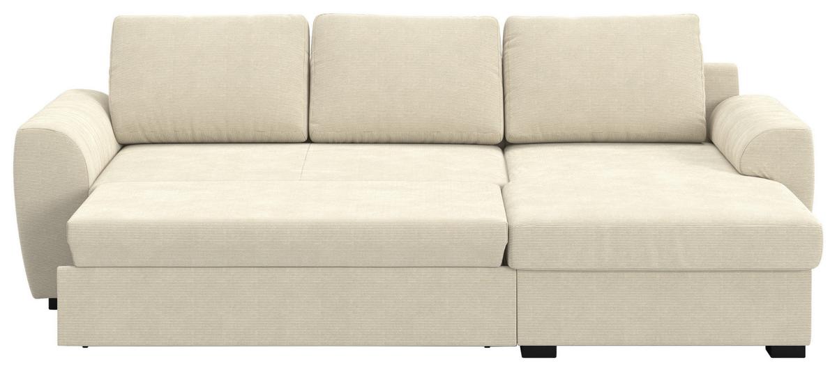Ecksofa mit Bettfunktion Cord beige, B: 253cm - Beige/Schwarz, Trend, Textil (253/154cm) - MID.YOU