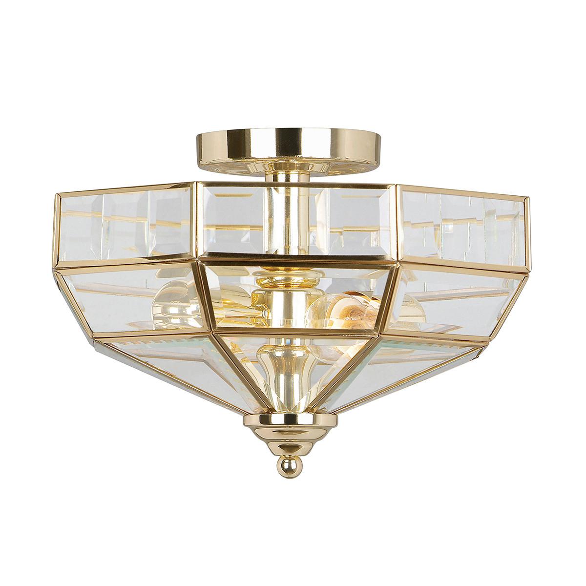 Deckenleuchte Park Ø 32 cm 2-flammig Antik-Style - Messingfarben, Natur, Glas/Metall (32/23cm) - Elstead Lighting
