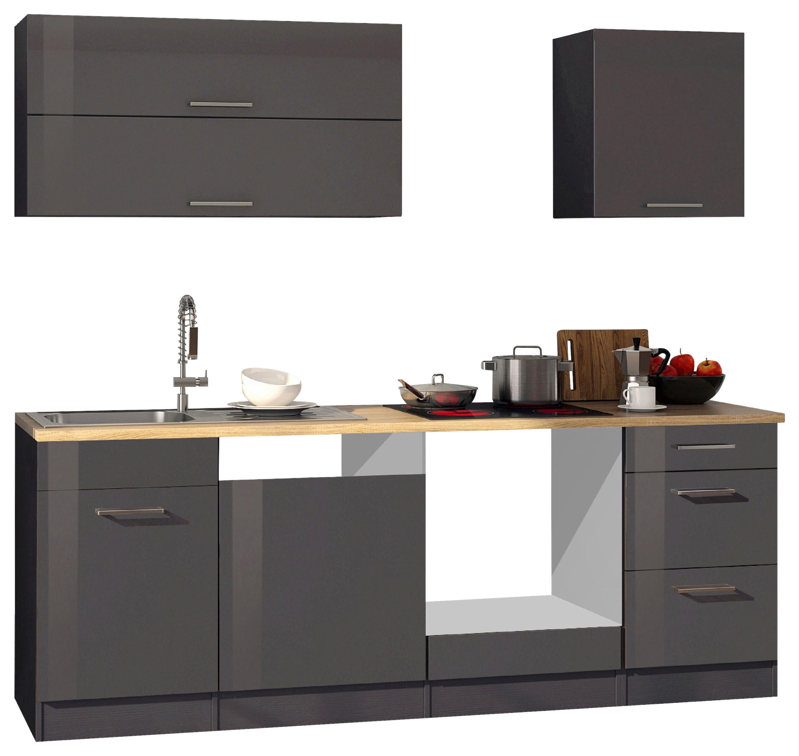 Küchenleerblock Mailand Graphitfarben B: 220cm - Graphitfarben/Sonoma Eiche, MODERN, Glas/Holzwerkstoff (220cm) - Held