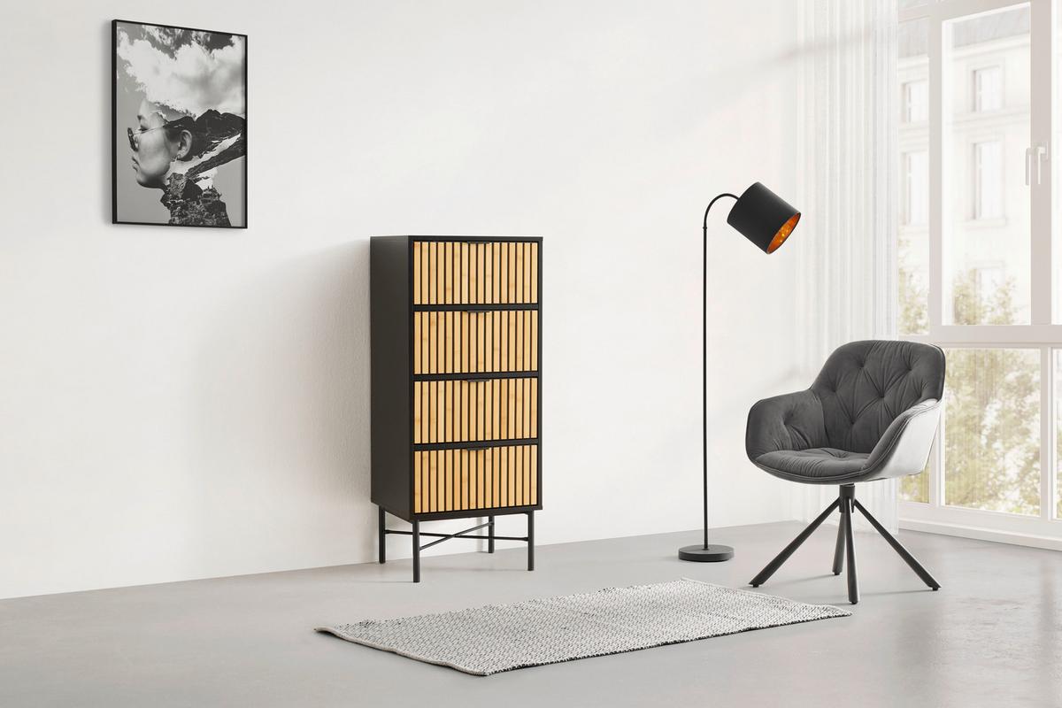 KOMODA MADRID -EXKLUSIV- - černá/přírodní barvy, Moderní, kov/dřevo (48/114/40cm) - Mömax