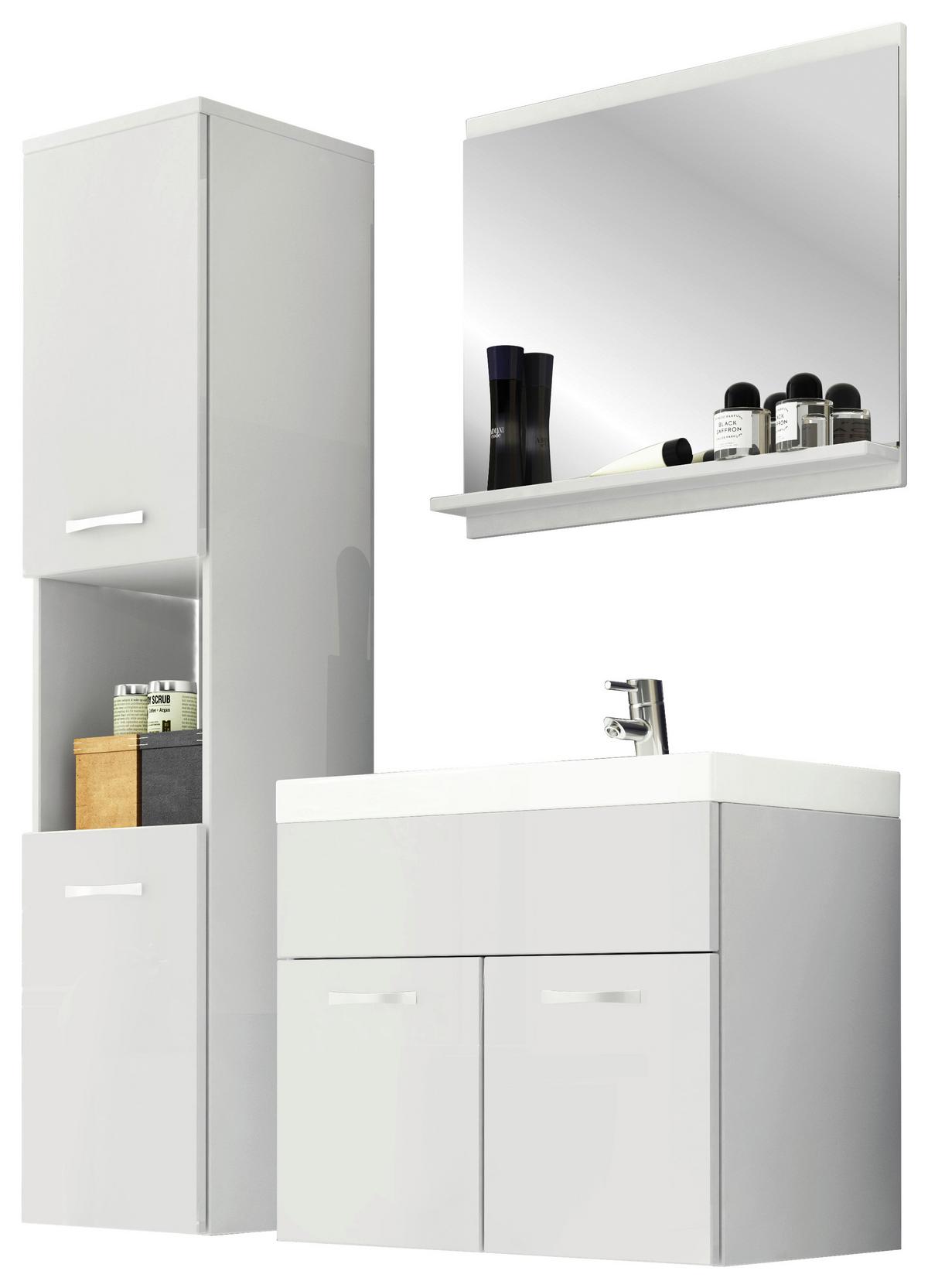 Kúpeľňa 4-dielna, biela - biela/biela s vysokým leskom, Lifestyle, kov/kompozitné drevo (90cm) - P & B