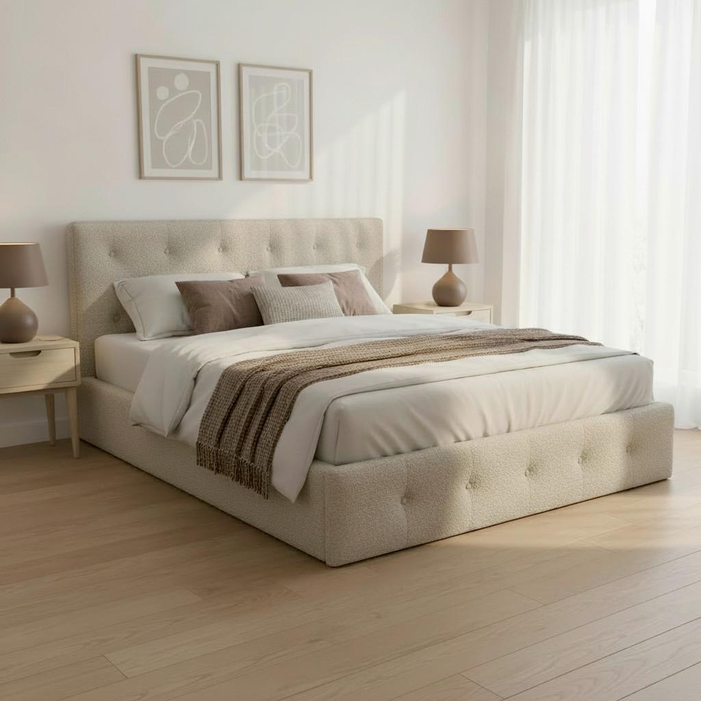 Manželská posteľ s roštom Julie, 180x200 cm, béžová - čierna/prírodná farba, Modern, kov/drevo (180/200cm) - Bessagi Home