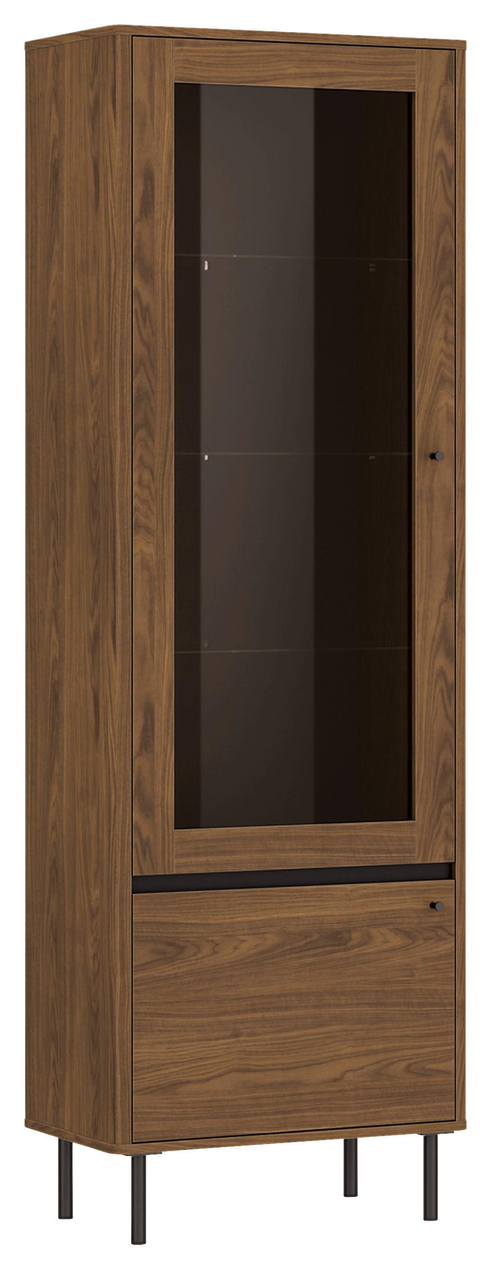 Vitrine Revillo Nussbaumfarben B: 63cm - Nussbaumfarben/Schwarz, Basics, Glas/Holzwerkstoff (63/195/40cm)